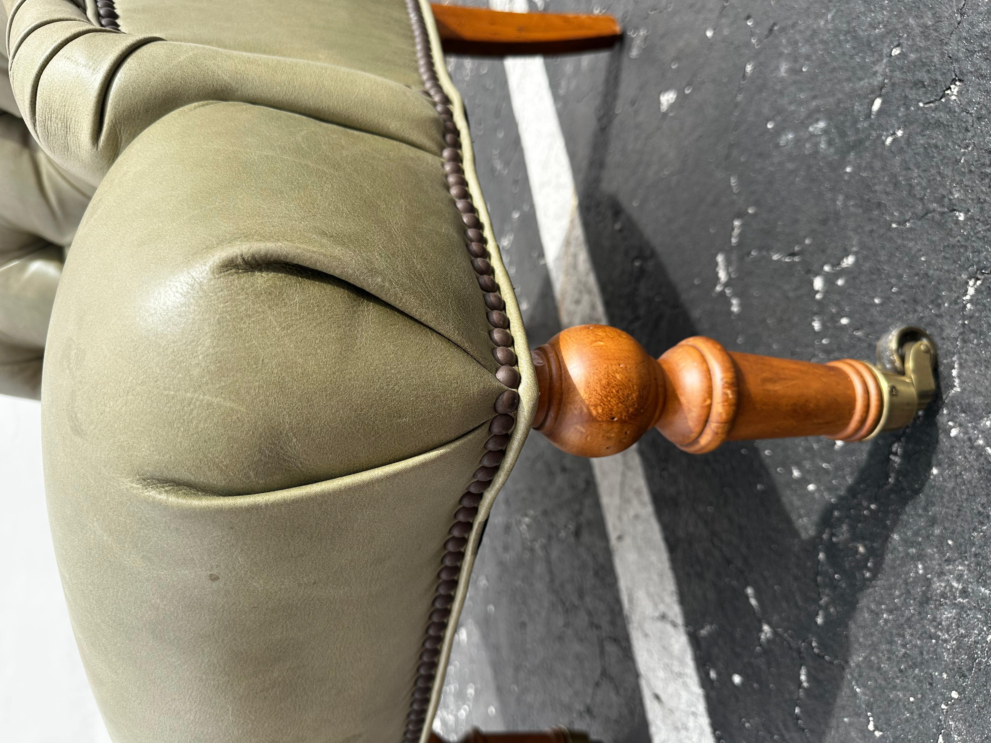 Pearson Green Tufted Leather Library Chairs on Castors, Set of 2 For Sale 10