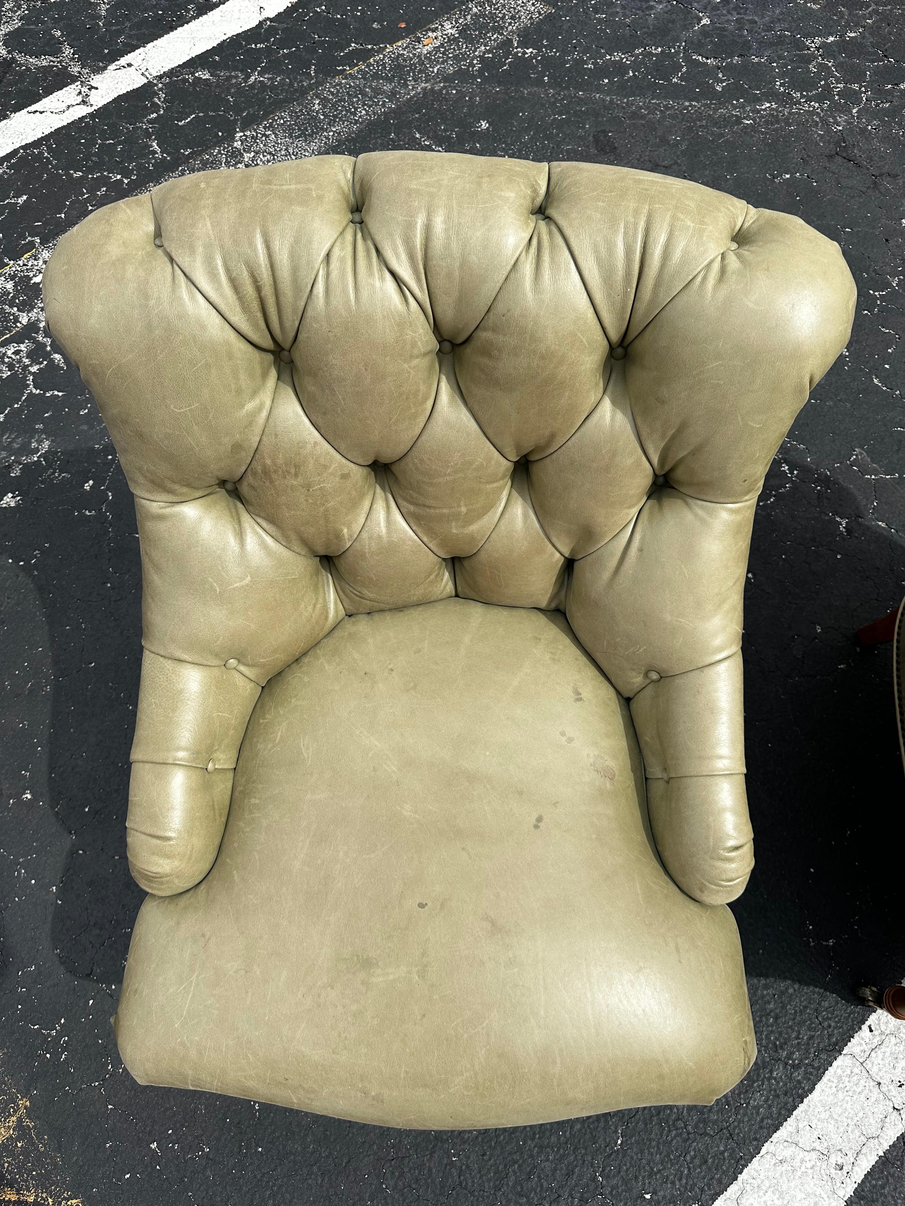 Late 20th Century Pearson Ralph Lauren English Style Green Leather Library Chairs, Set of 2 For Sale