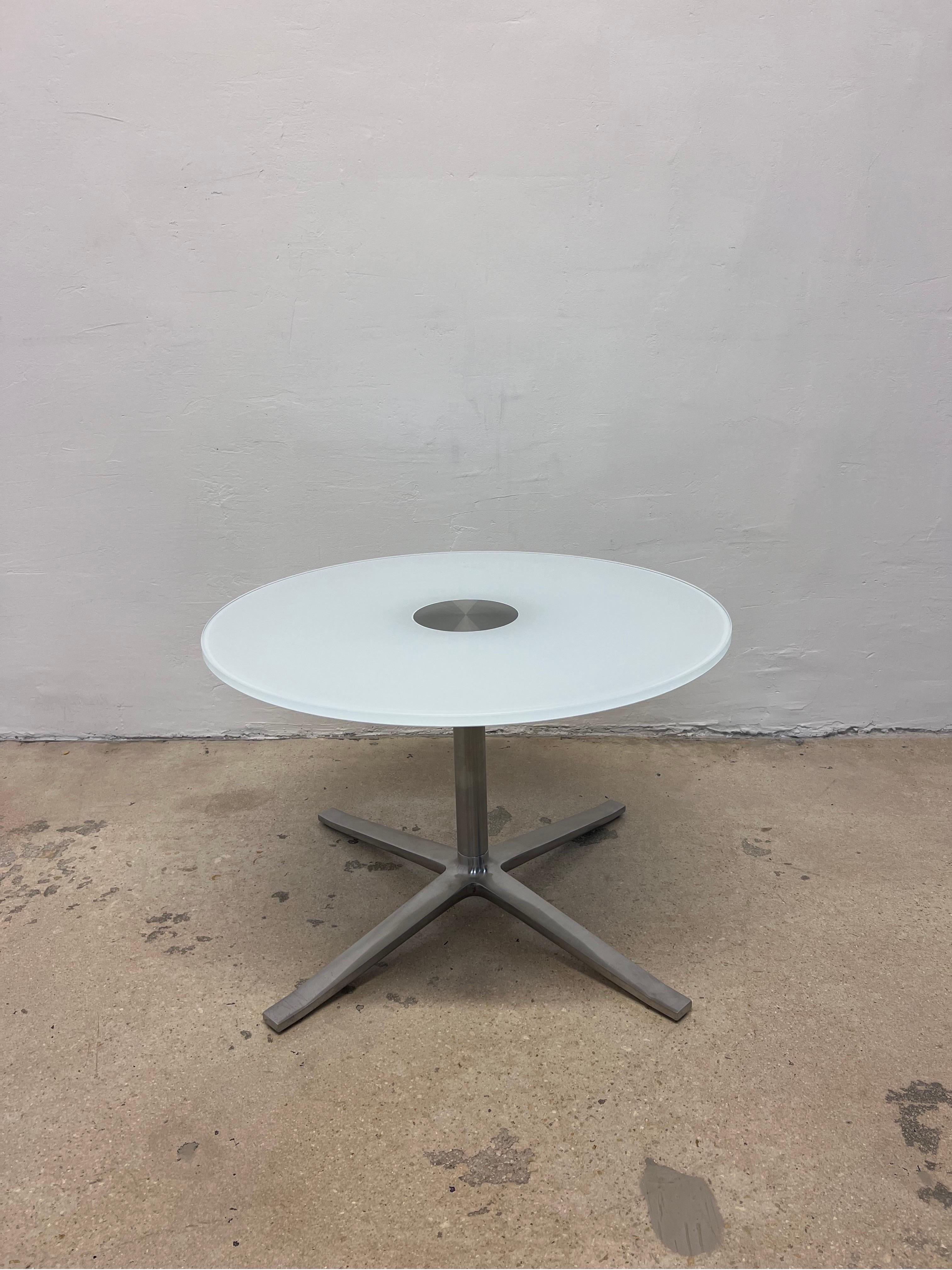 Contemporary Pearson Lloyd Bob's Side Tables With Round Glass Tops for Coalesse, a Pair For Sale