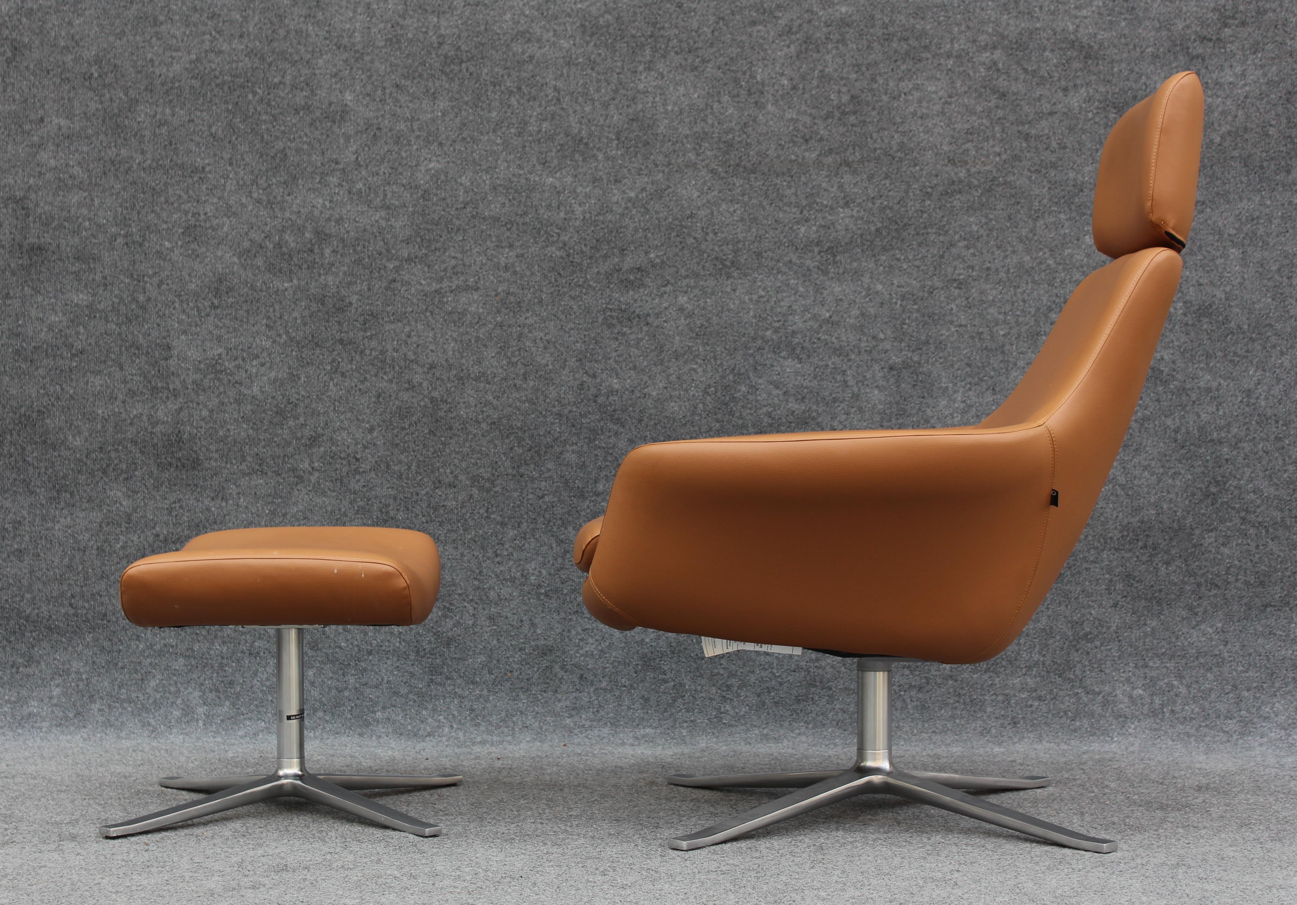 Modern Pearson Lloyd for Coalesse 'Bob' Lounge Chair & Ottoman in Custom Tan Leather  For Sale