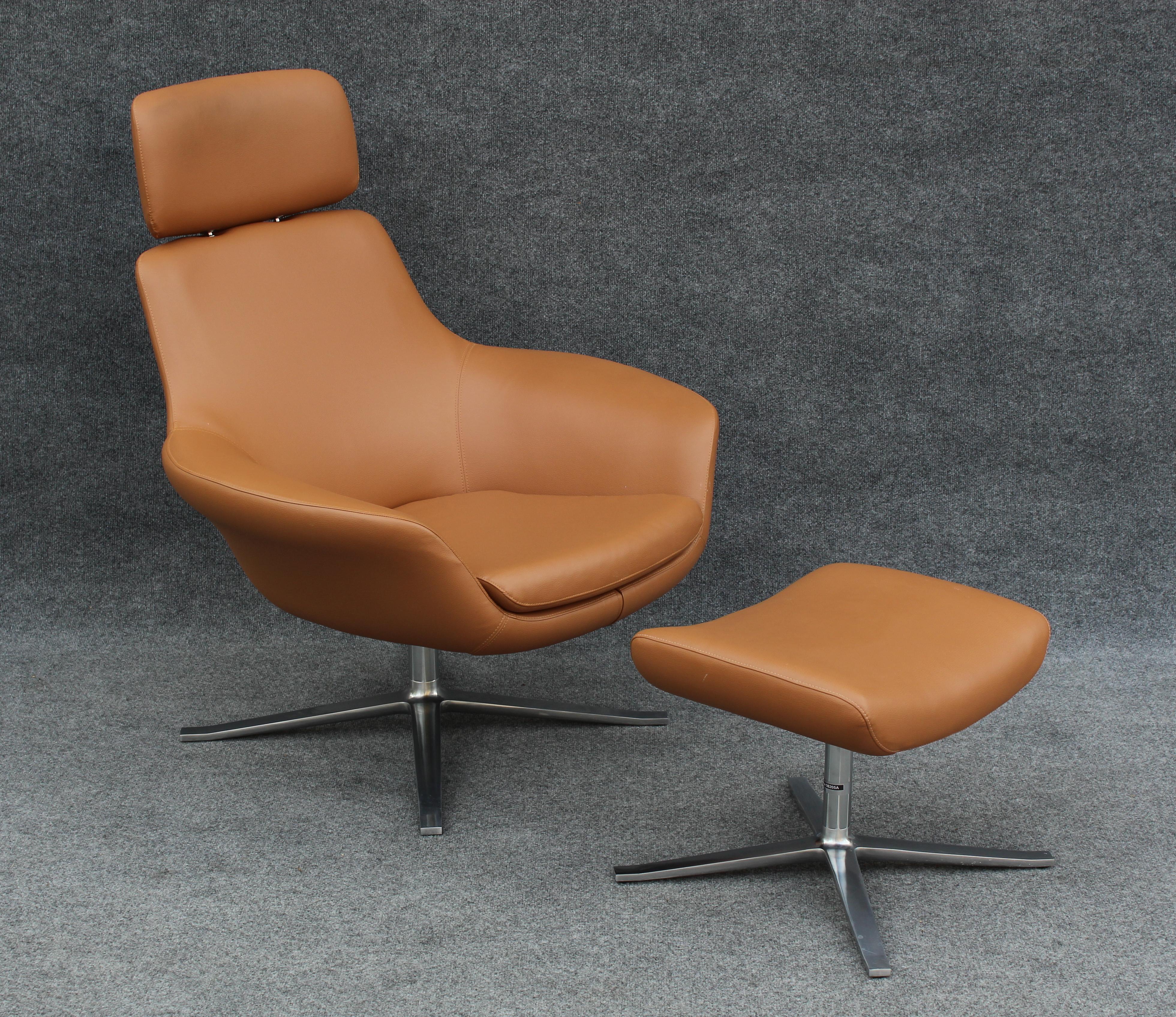Steel Pearson Lloyd for Coalesse 'Bob' Lounge Chair & Ottoman in Custom Tan Leather  For Sale