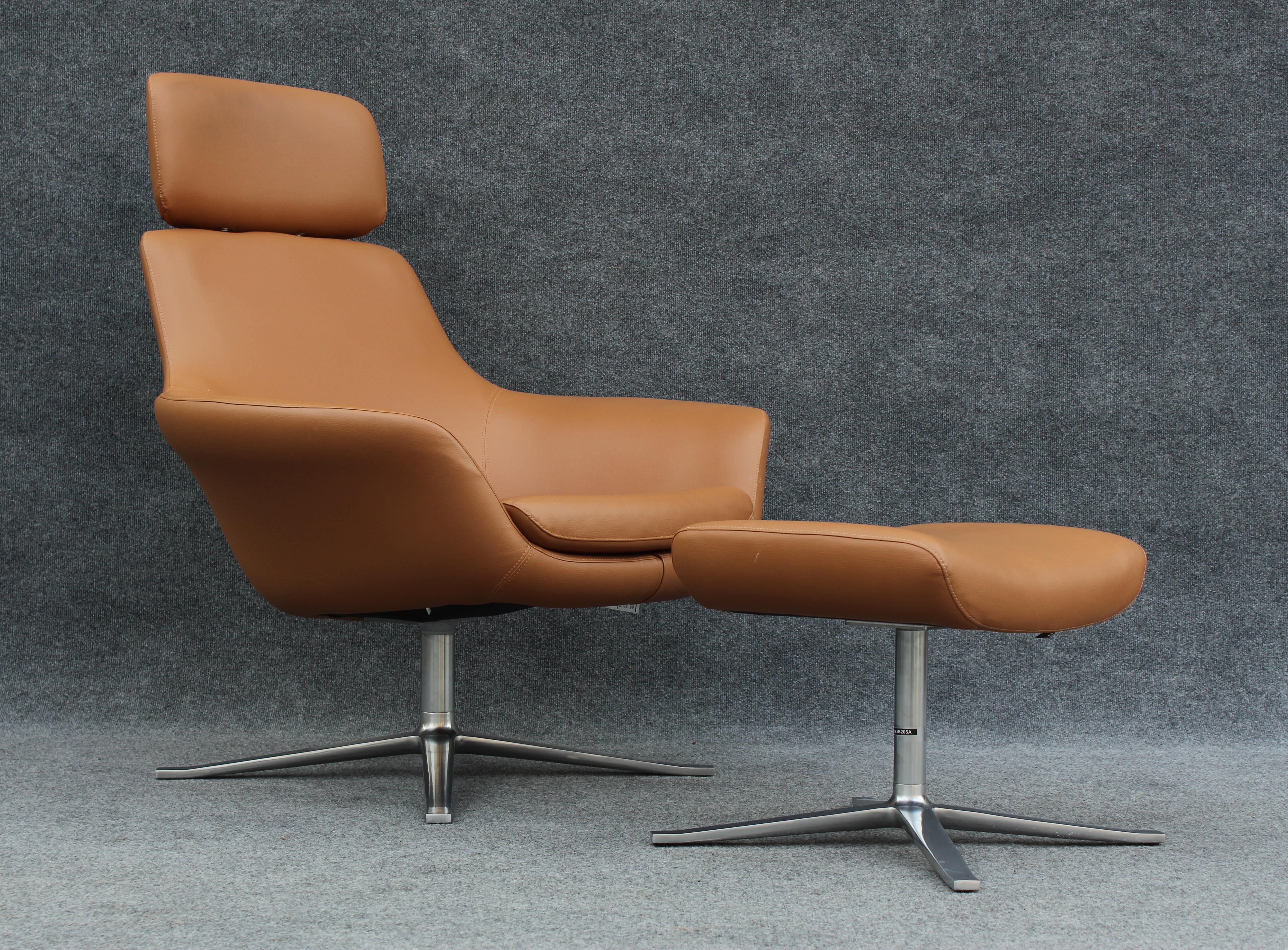 Pearson Lloyd pour Coalesse 'Bob' Lounge Chair & Ottoman en cuir Tan personnalisé  en vente 1