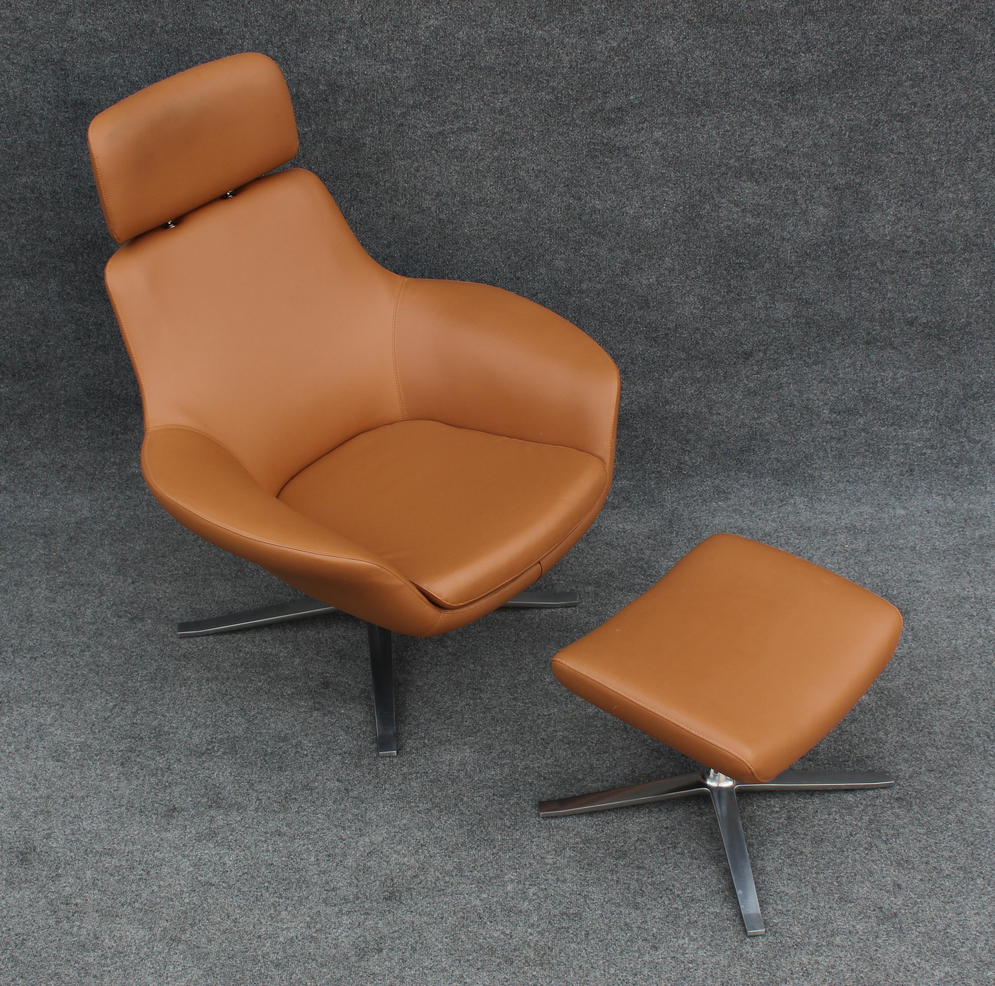 Pearson Lloyd for Coalesse 'Bob' Lounge Chair & Ottoman in Custom Tan Leather  For Sale 2
