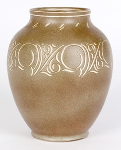 Pearsons of Chesterfield Mid-Century Incised Stoneware Art Vase