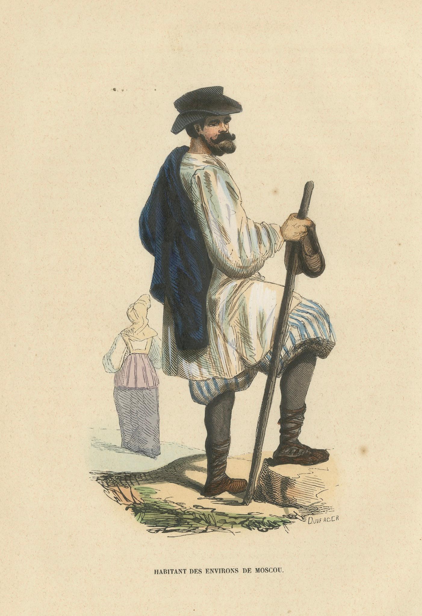 Peasant from the Environs of Moscow, Hand-Coloured Lithograph, c.1845
