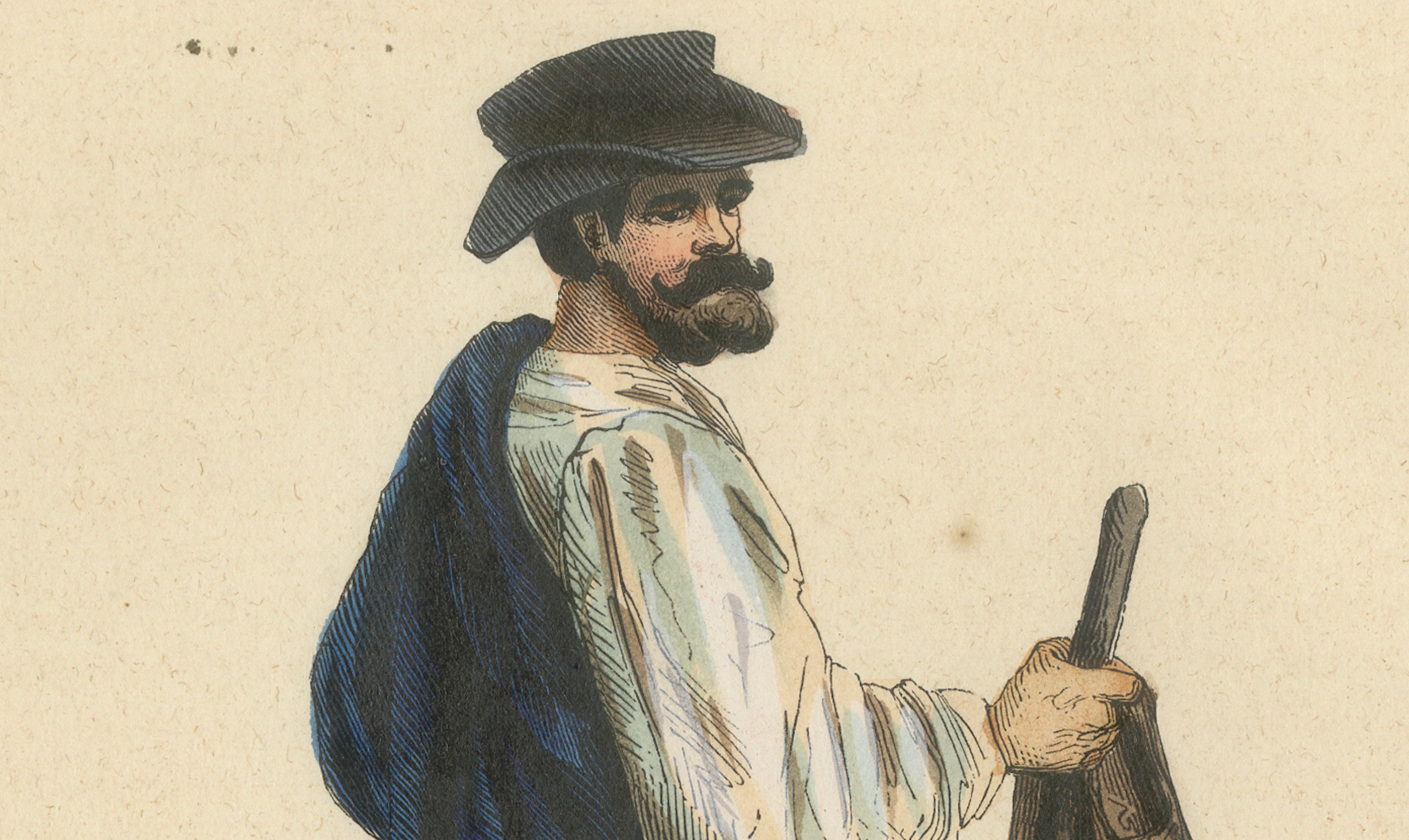 Peasant from the Environs of Moscow, Hand-Coloured Lithograph, c.1845