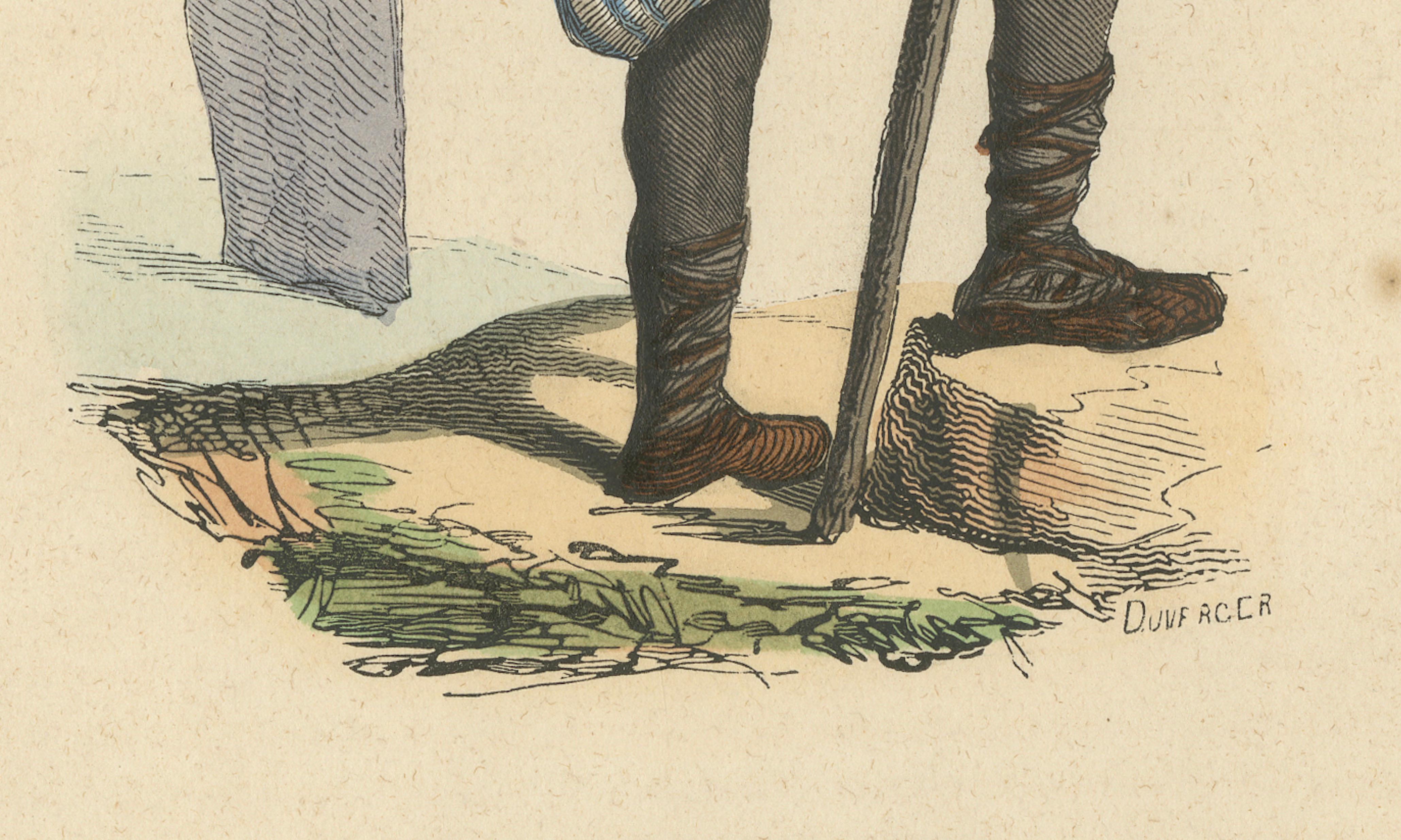Peasant from the Environs of Moscow, Hand-Coloured Lithograph, c.1845