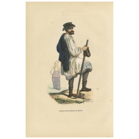 Peasant from the Environs of Moscow, Hand-Coloured Lithograph, c.1845