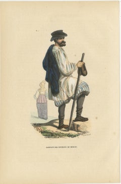 Peasant from the Environs of Moscow, Hand-Coloured Lithograph, c.1845