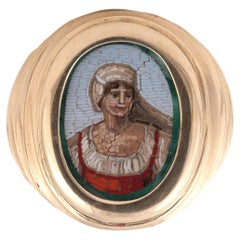 Antique Peasant Girl Micromosaic Ring