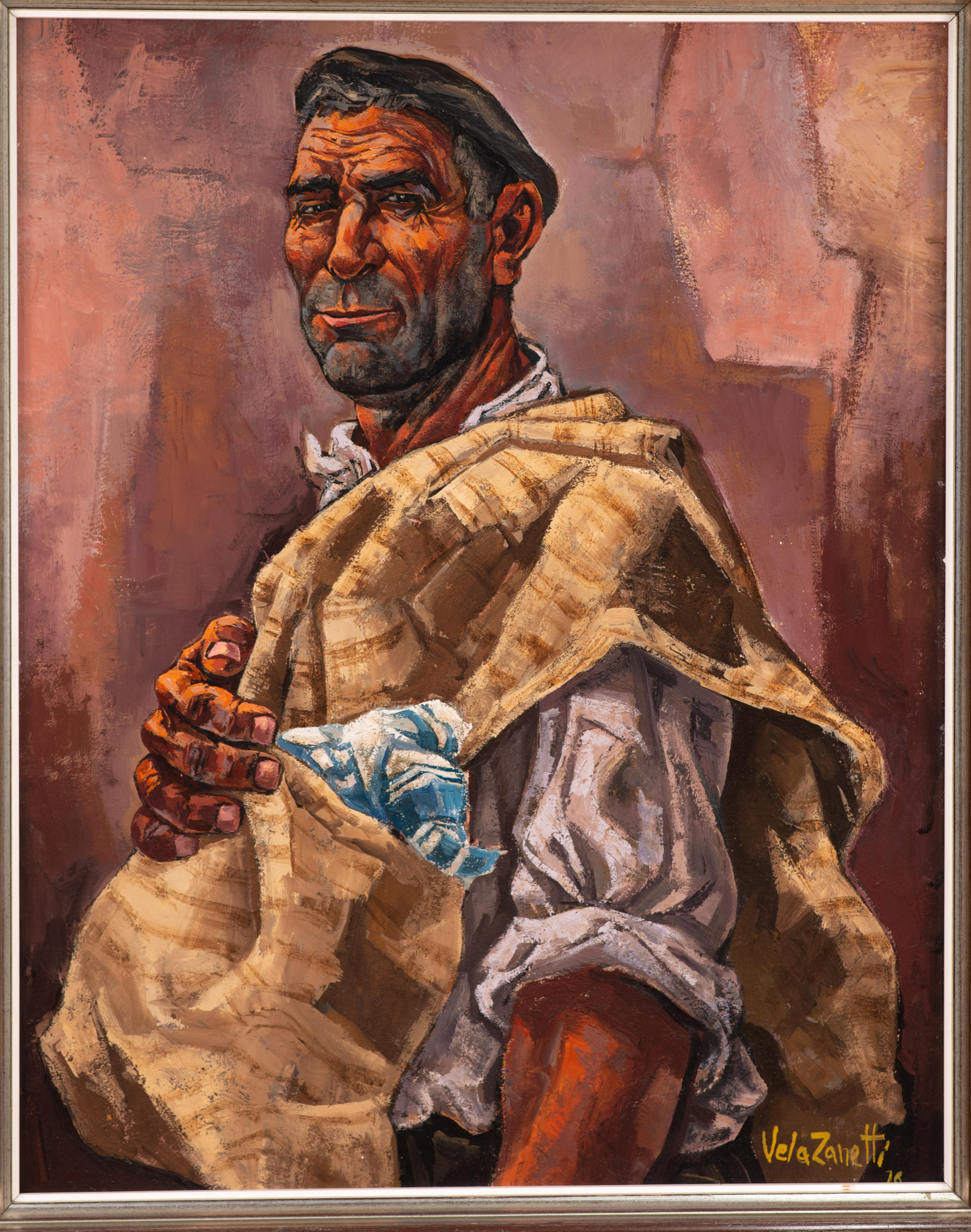  Peasant. Oil on canvas. VELA ZANETTI, José. 1972. 
 Signed and dated (bottom right). 
José Vela Zanetti (Milagros, Burgos, 1913–Burgos, 1999) was a painter best known for his murals. He began his training in León, where he moved with his family and
