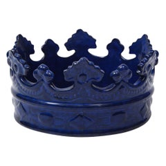 Peasant Village Crown Bowl, Ceramic, Blue, Signed