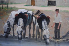 "Peasant with Drinking Horse" Oil on Canvas by Etienne Bouillé