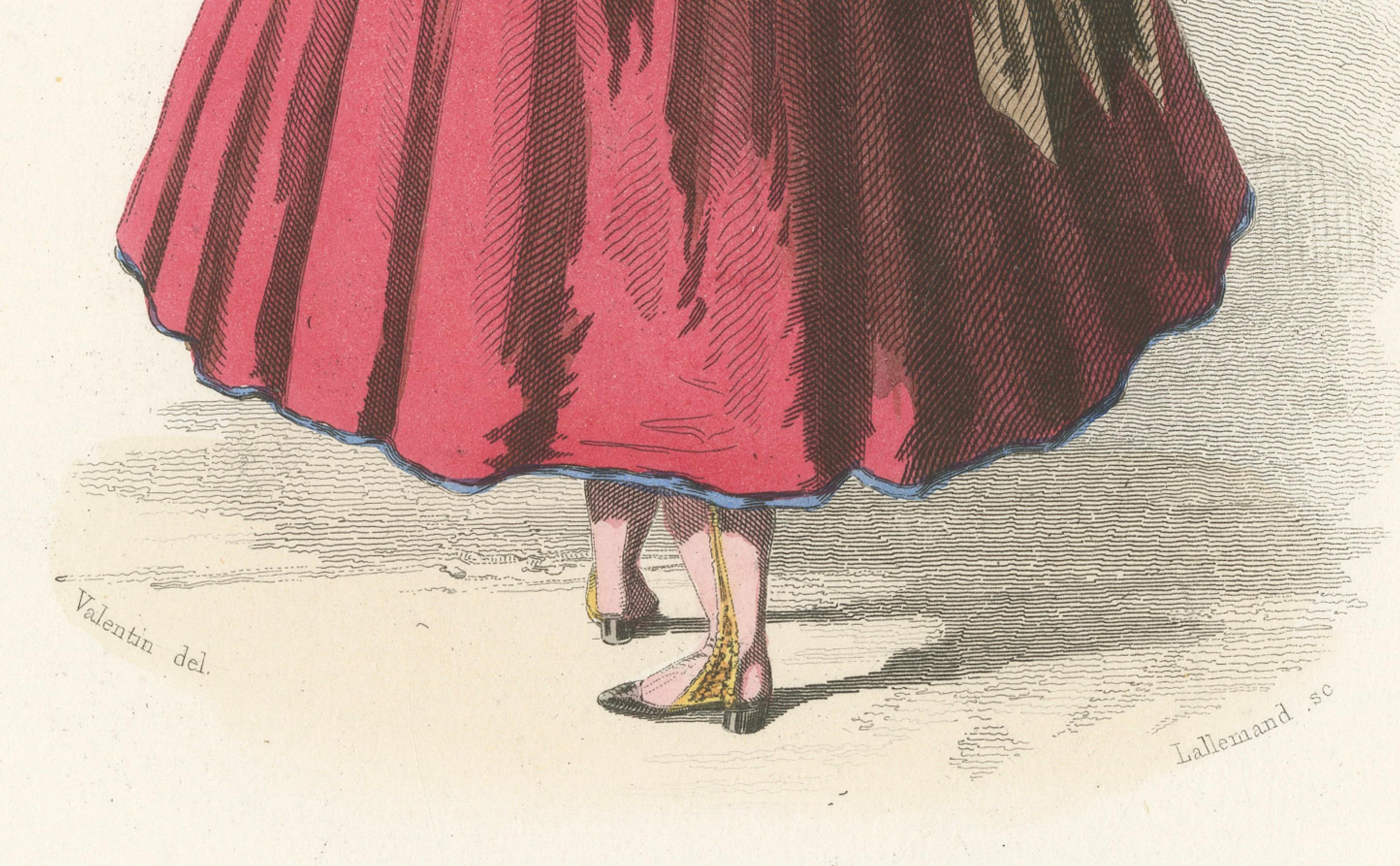 Bäuerin aus dem Umland von Madrid - Handkolorierte Lithographie, um 1845 im Zustand „Gut“ im Angebot in Langweer, NL