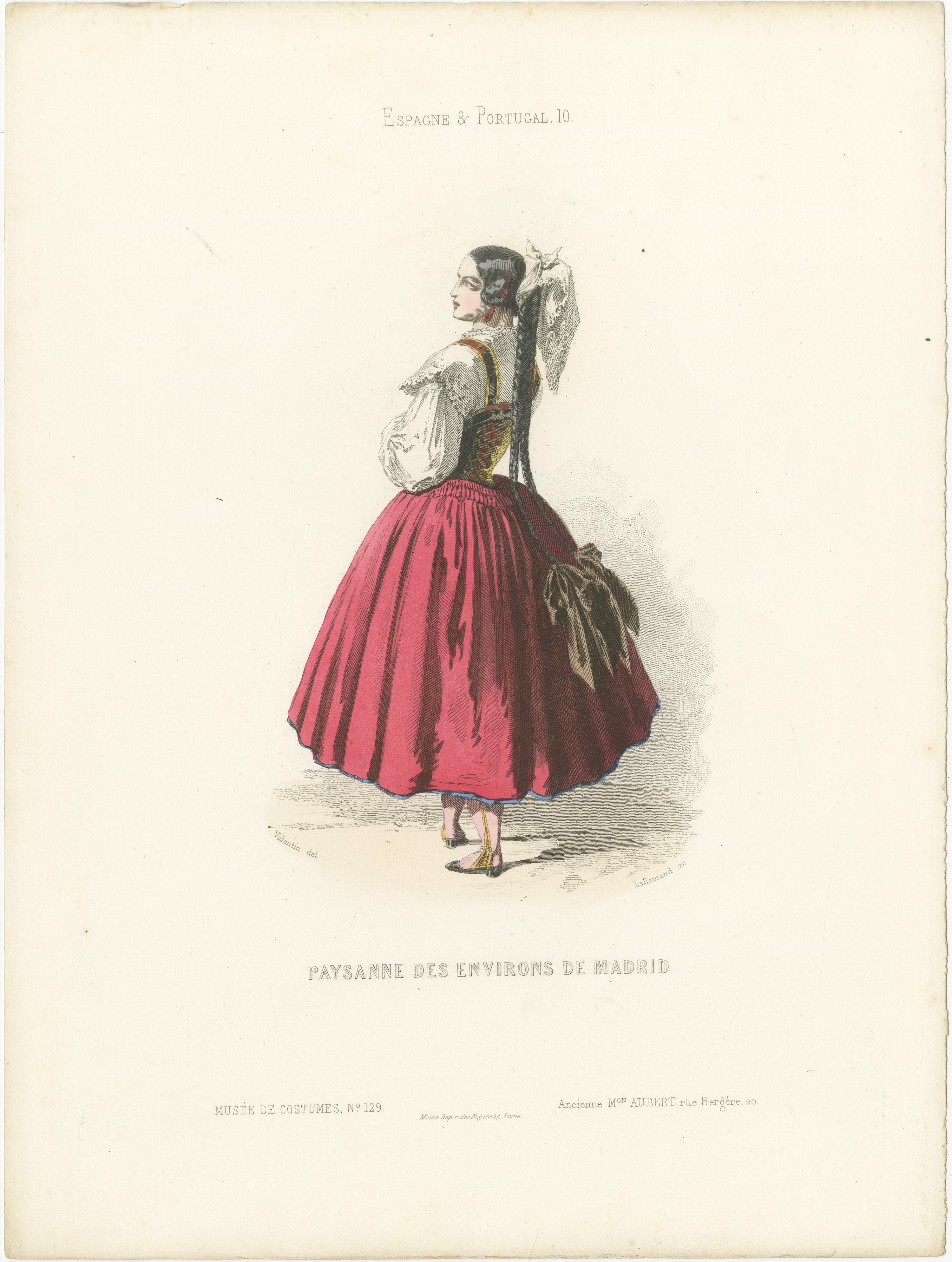 Bäuerin aus dem Umland von Madrid - Handkolorierte Lithographie, um 1845 (Papier) im Angebot