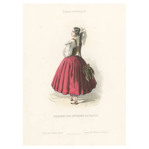 Peasant Woman from the Environs of Madrid – Hand-Colored Lithograph, c.1845