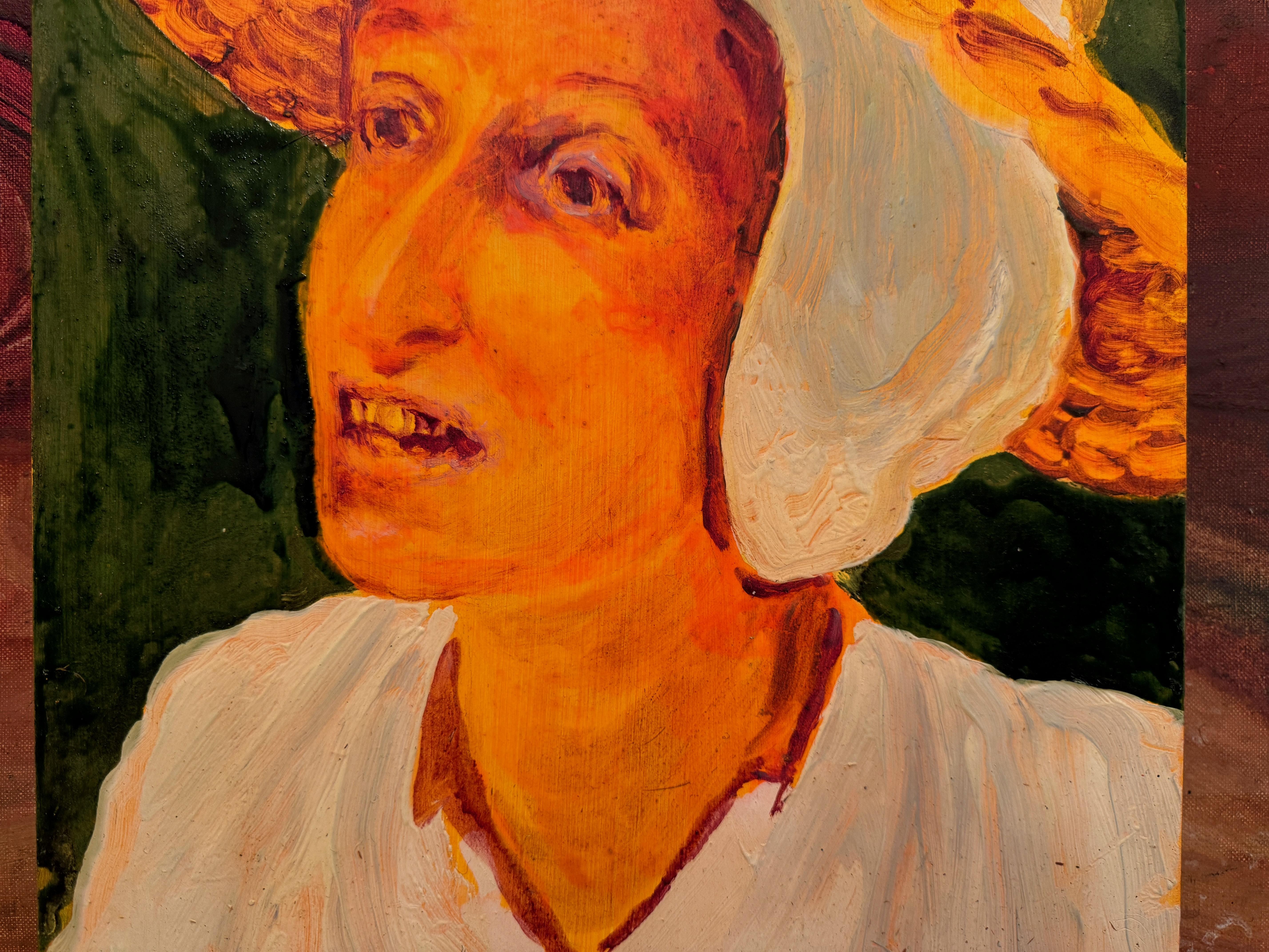 „Bauernfrau“ Tempura-Gemälde von Sigrid Holmwood (Farbe) im Angebot
