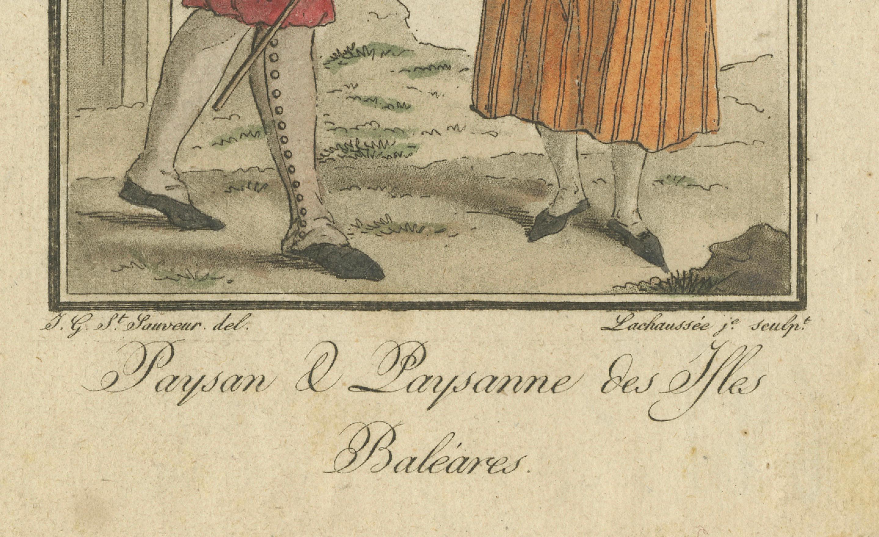 Die Bauern der Balearen - Handkolorierter Kupferstich von Lachaussée, 1805 (Graviert) im Angebot