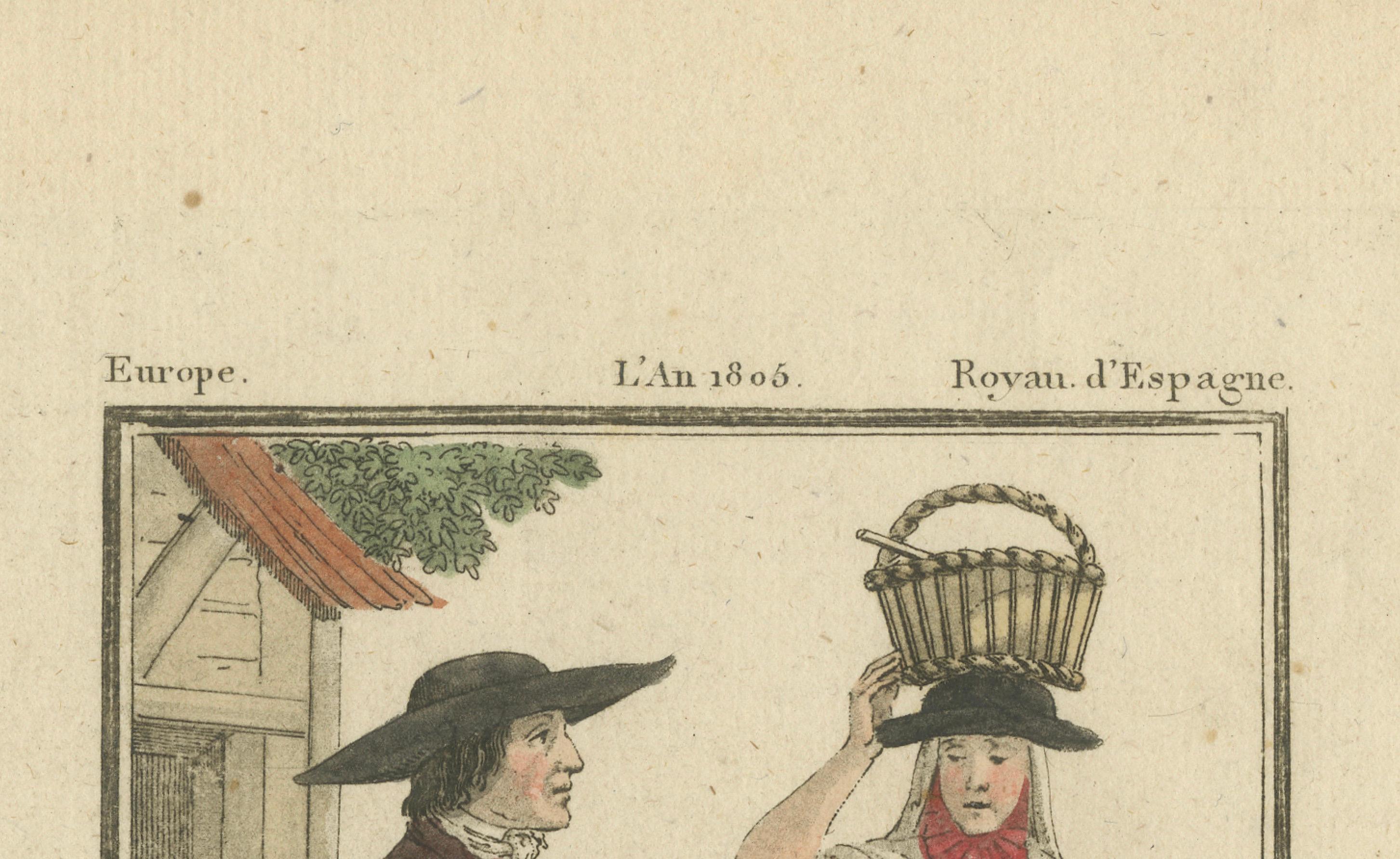 Die Bauern der Balearen - Handkolorierter Kupferstich von Lachaussée, 1805 (19. Jahrhundert) im Angebot