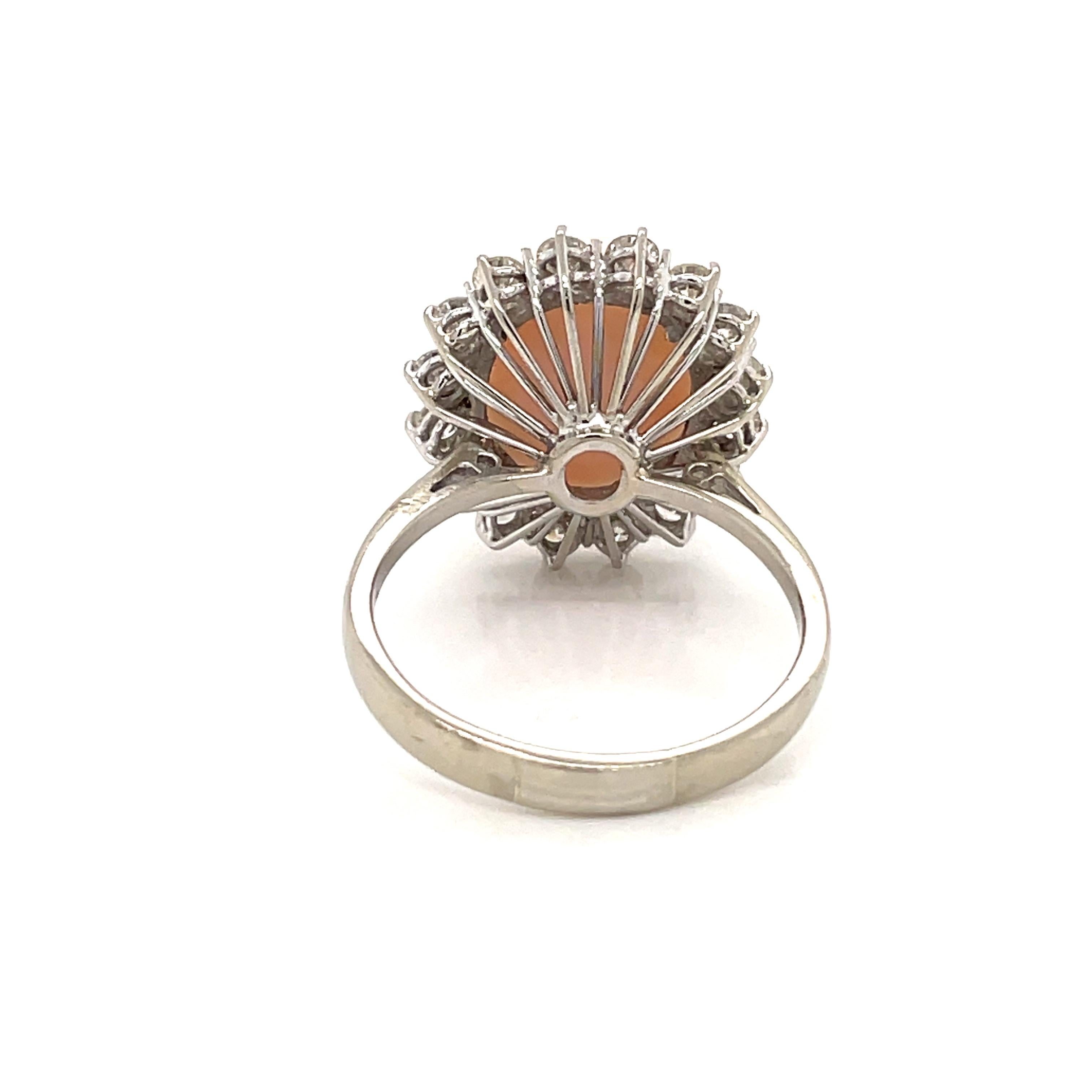 Mixed Cut Peau D'ange Coral Diamond Gold Cocktail Ring For Sale