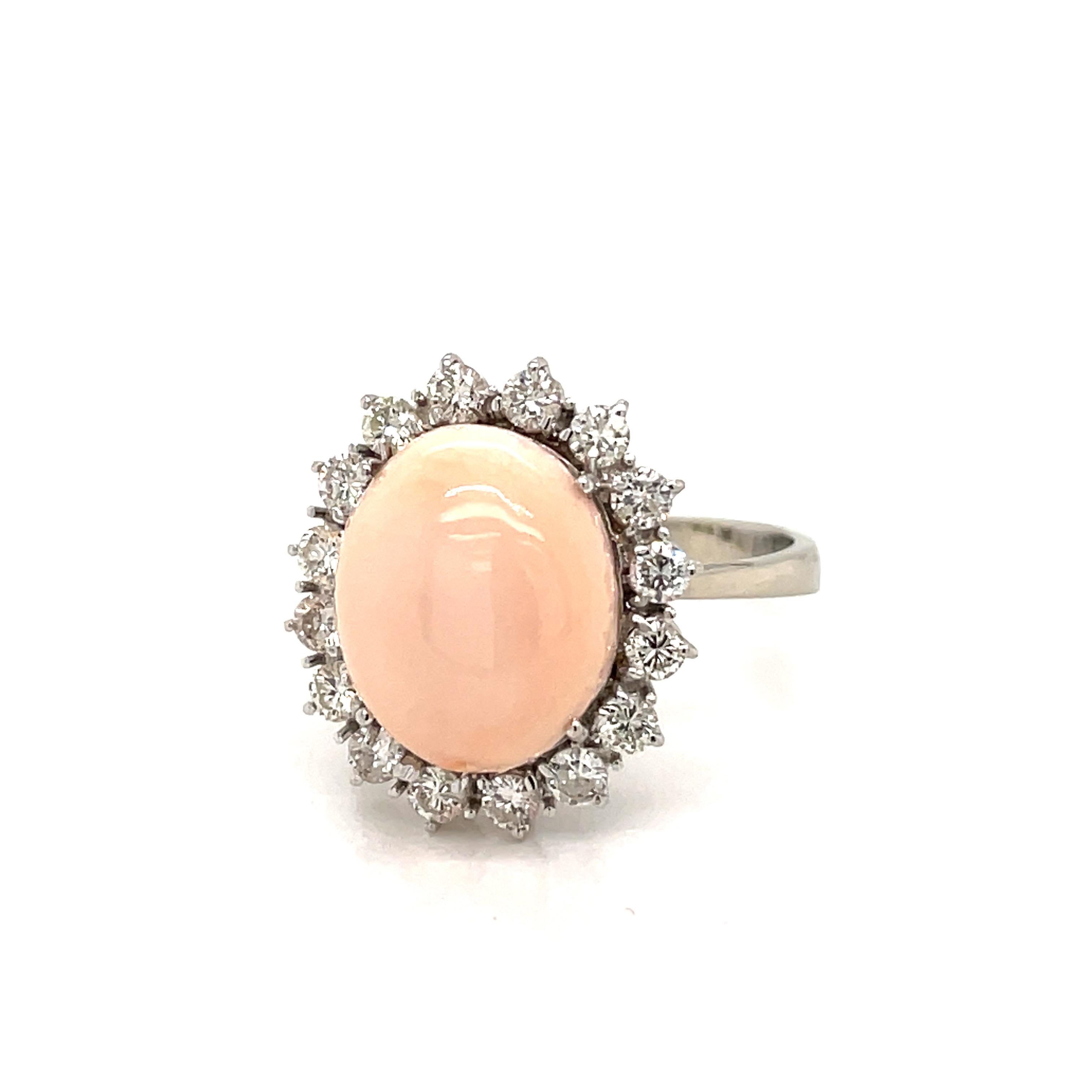 Women's Peau D'ange Coral Diamond Gold Cocktail Ring For Sale
