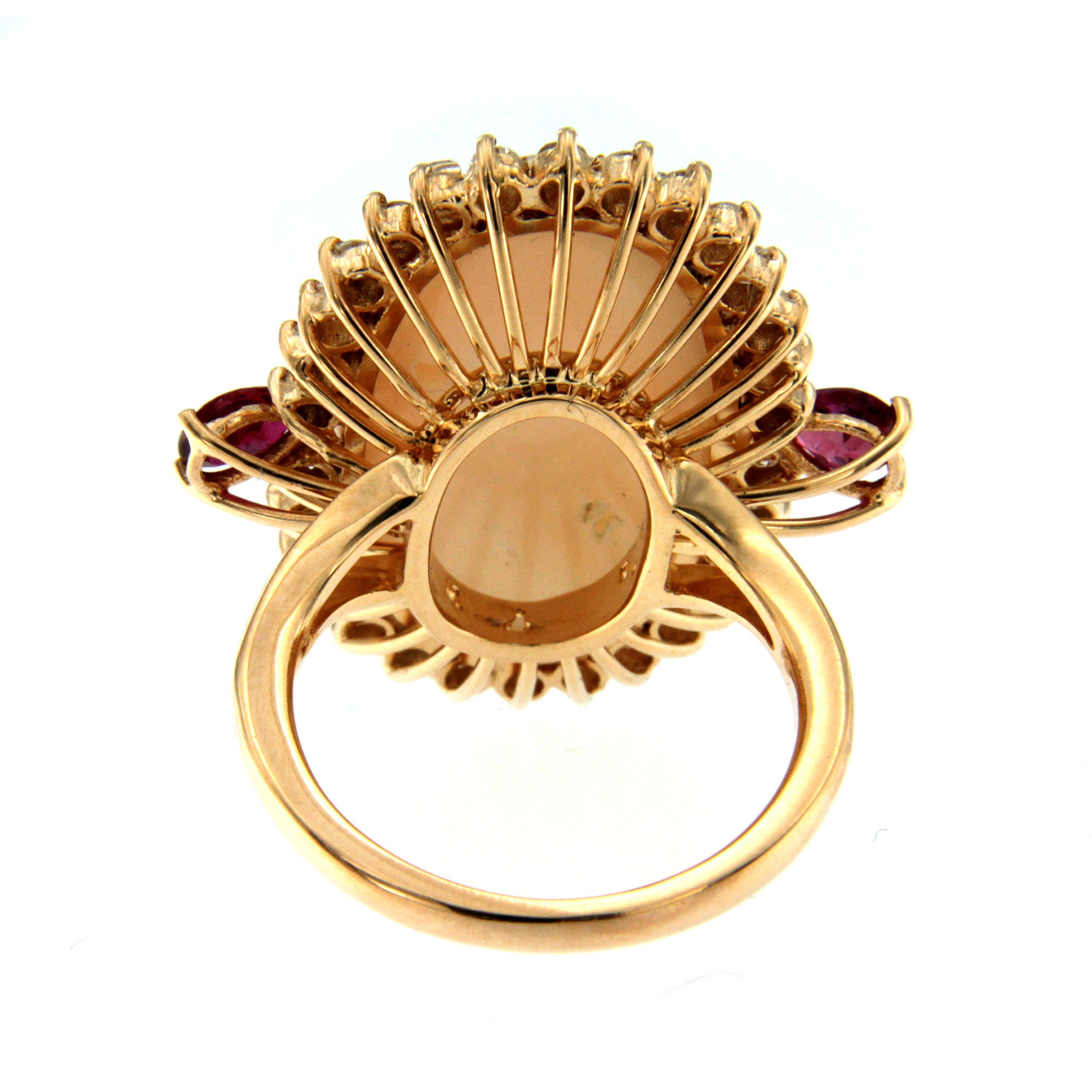 Women's Peau D'ange Coral Diamond Ruby Gold Cocktail Ring