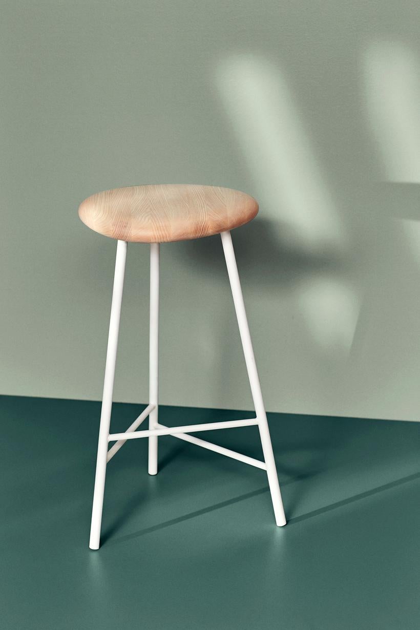 Danish Pebble Bar Stool Large Oiled Ash Pure White by Warm Nordic For Sale