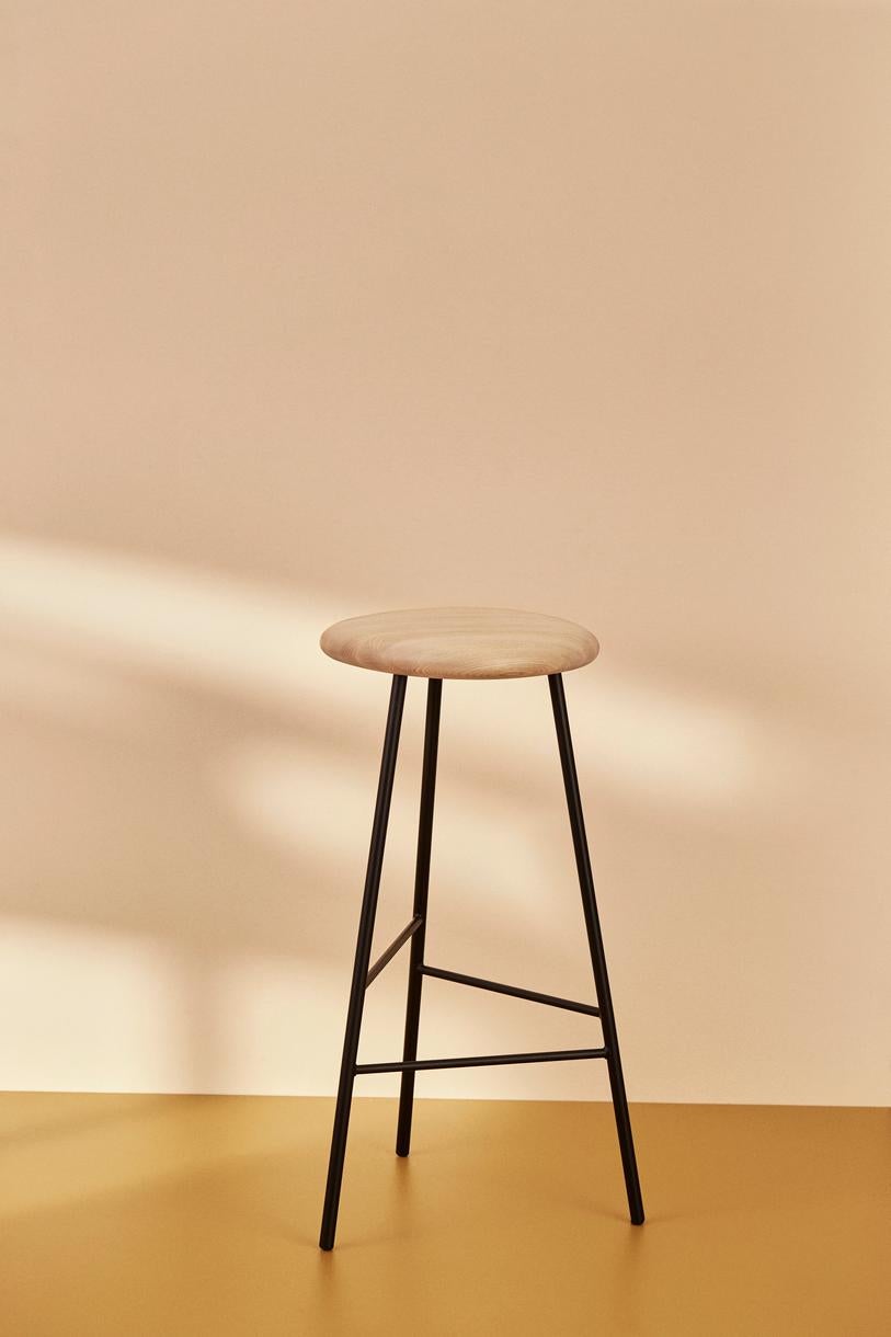 Danish Pebble Bar Stool Large Re-Plast Black Noir by Warm Nordic For Sale