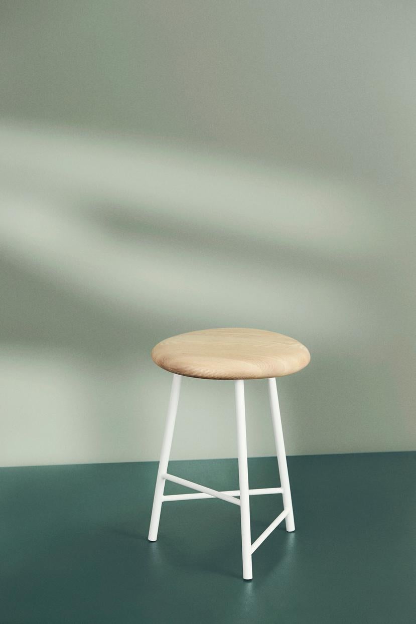 Danish Pebble Bar Stool Small Oiled Ash Pure White by Warm Nordic For Sale