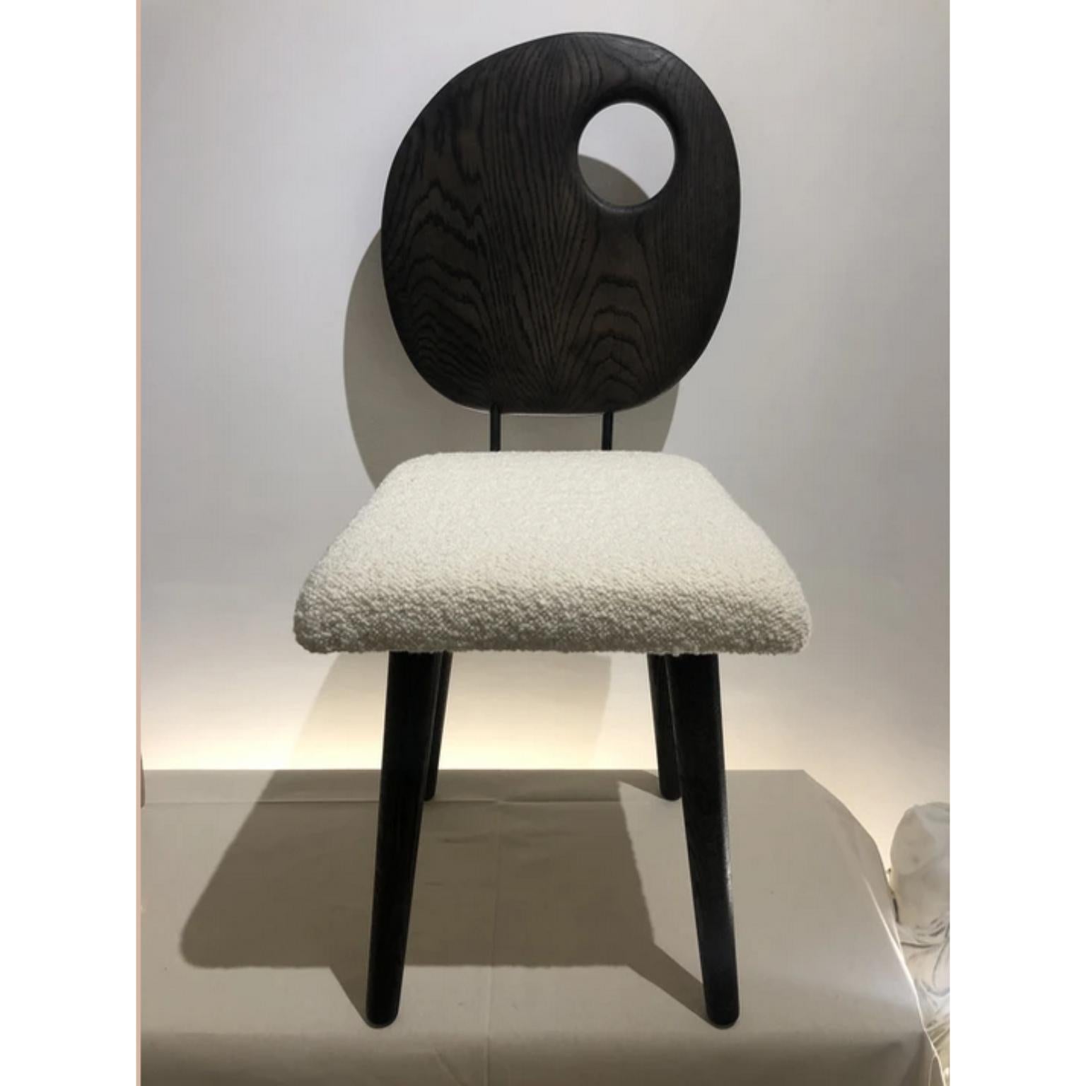 Pebble chair by Fred Rigby Studio
Dimensions: L 39.5 x W 41.2 x H 91 cm
Materials: Solid oak, dedar boucle weave wool

Fred Rigby Studio is a London-based furniture and interior design practice founded by Fred Rigby in 2008. The independent