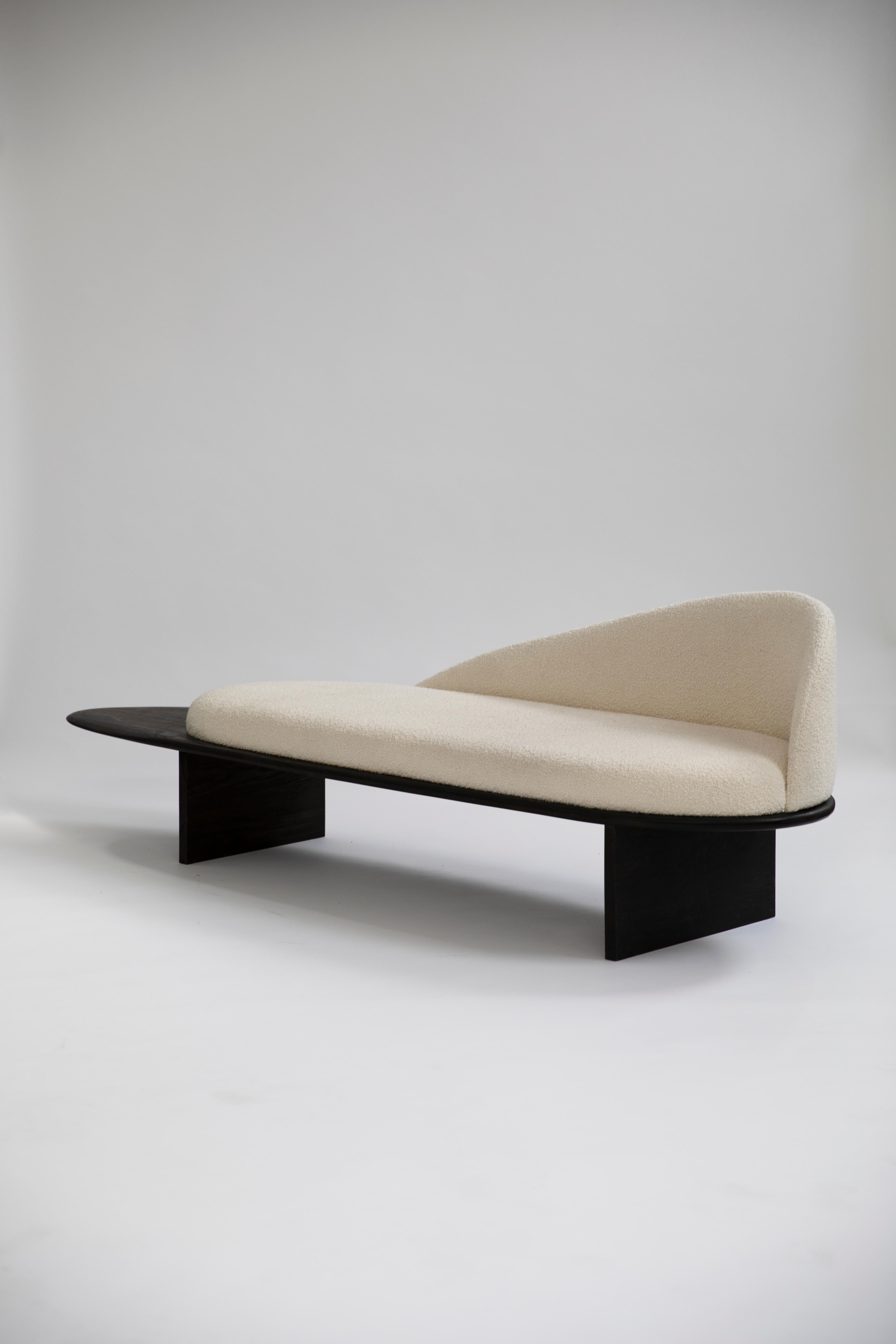 Pebble Chaise longue by Fred Rigby Studio
Dimensions: L 200 x W 60 x H 70 cm
Materials: Solid Oak, Dedar Boucle Weave Wool, Natural Ebonised and Oil

Fred Rigby Studio is a London-based furniture and interior design practice founded by Fred