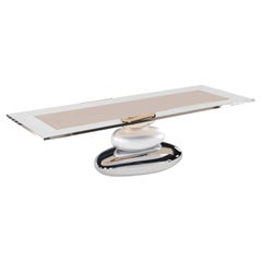 Pebble Dining Table Glass Top by Workshop Gaea: Hand-Crafted Glass & Bronze