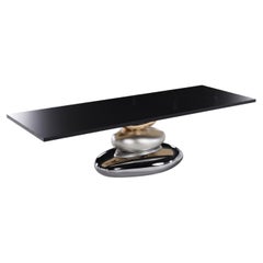 Pebble Dining Table Wood Top by Gaea Craft: Hand-Crafted Bronze table base