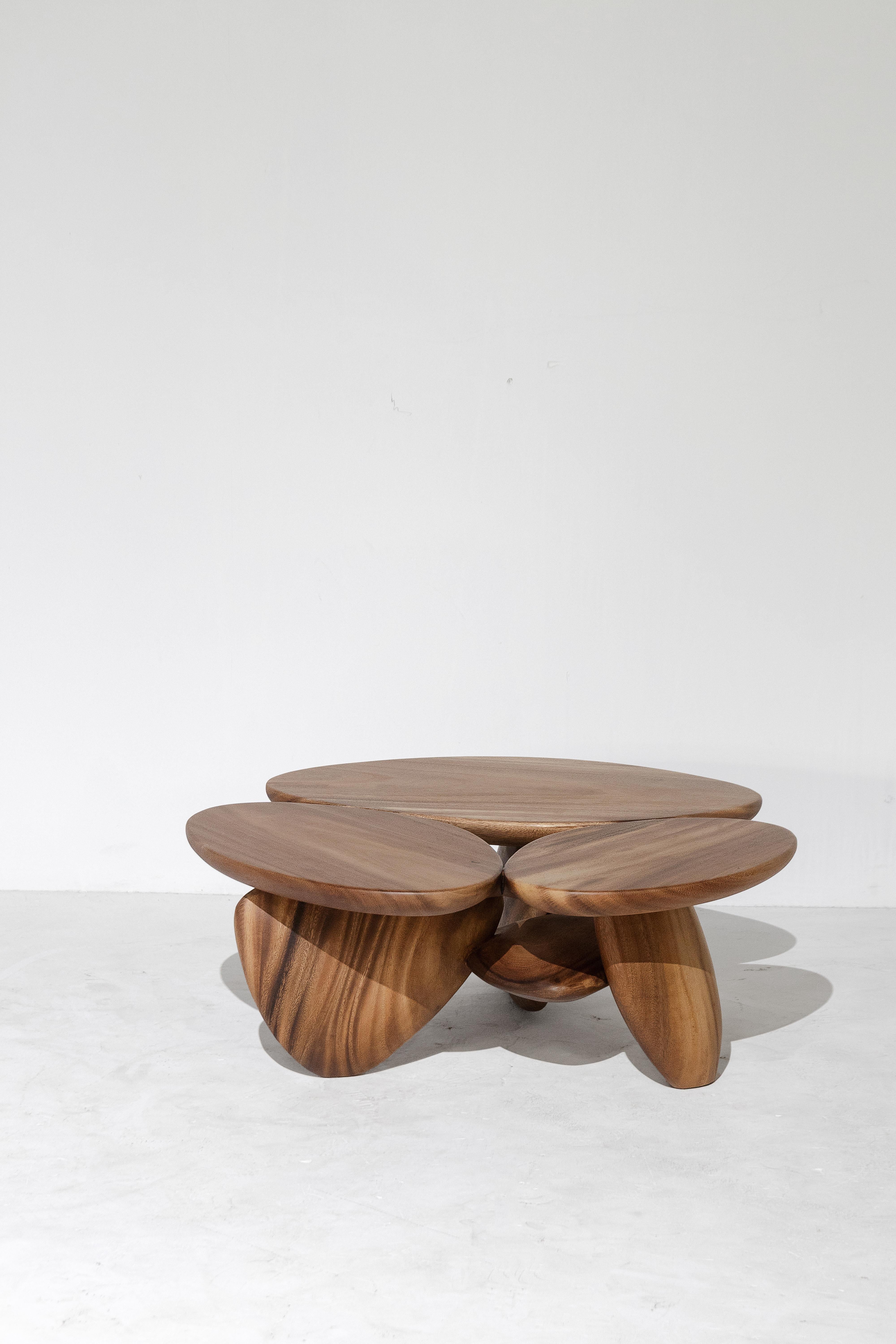 Niedriger Tisch aus Kieselstein, Finish Natural Wood (Moderne der Mitte des Jahrhunderts) im Angebot
