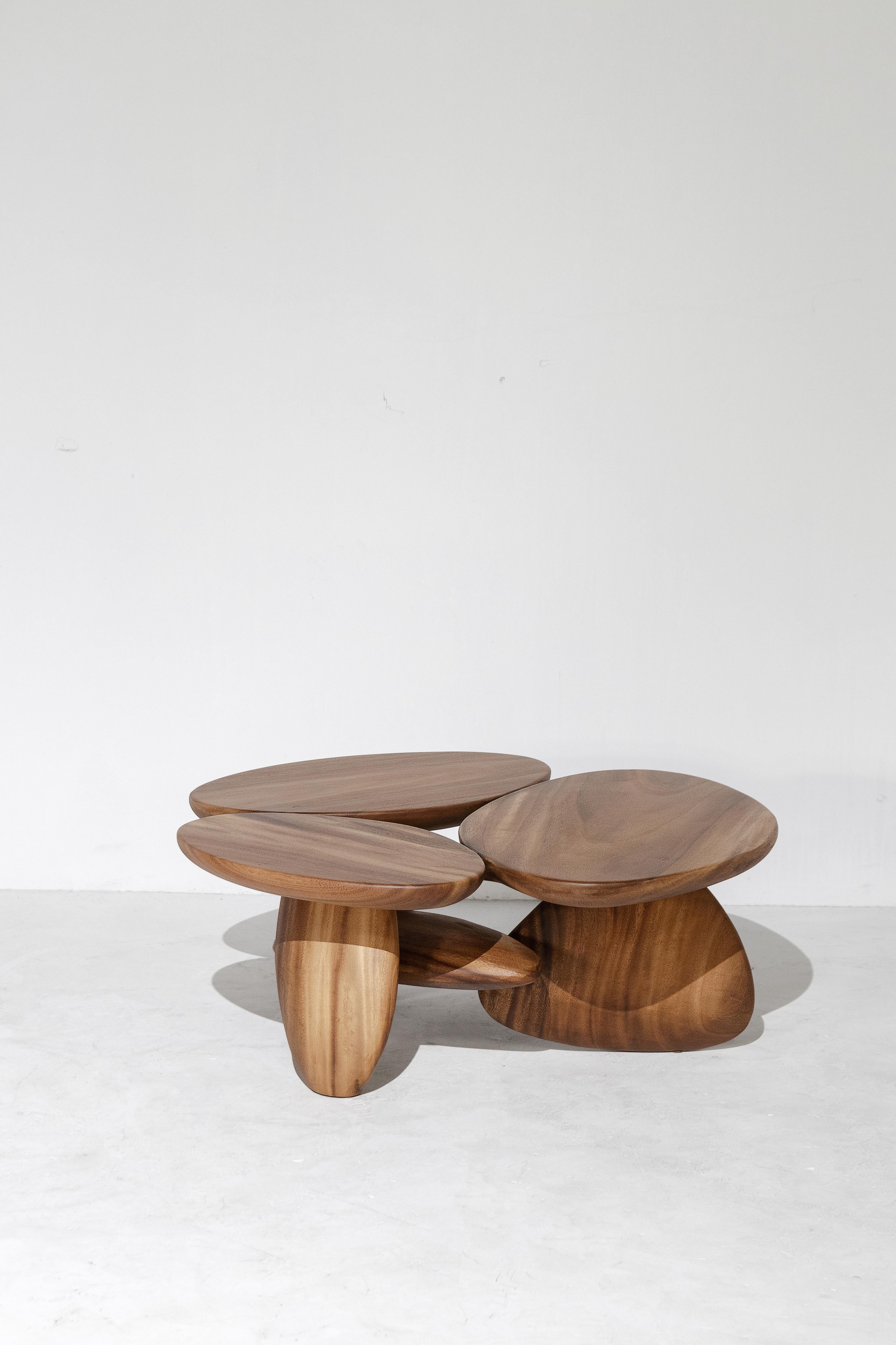 Niedriger Tisch aus Kieselstein, Finish Natural Wood (Thailändisch) im Angebot