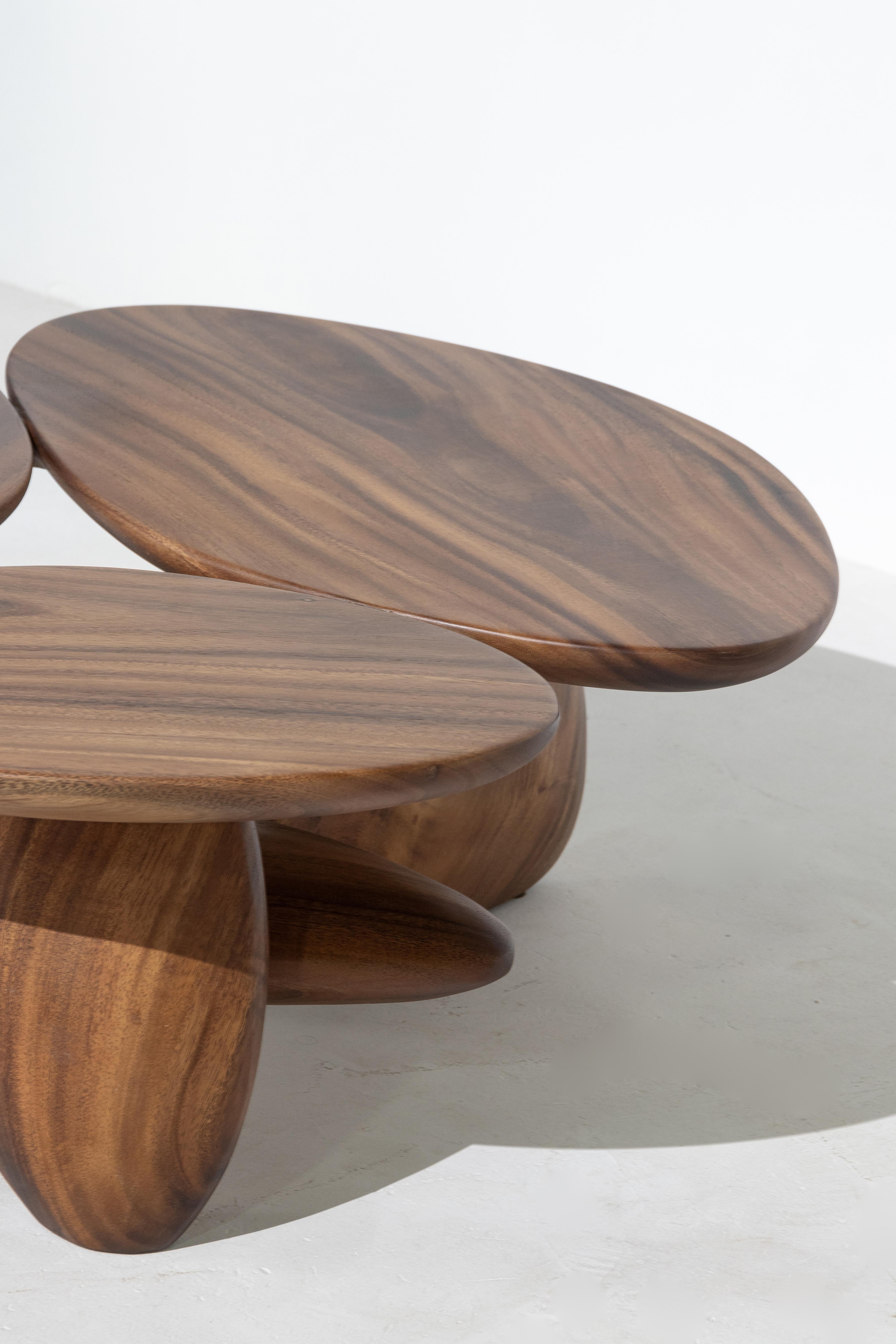 Niedriger Tisch aus Kieselstein, Finish Natural Wood (Holz) im Angebot