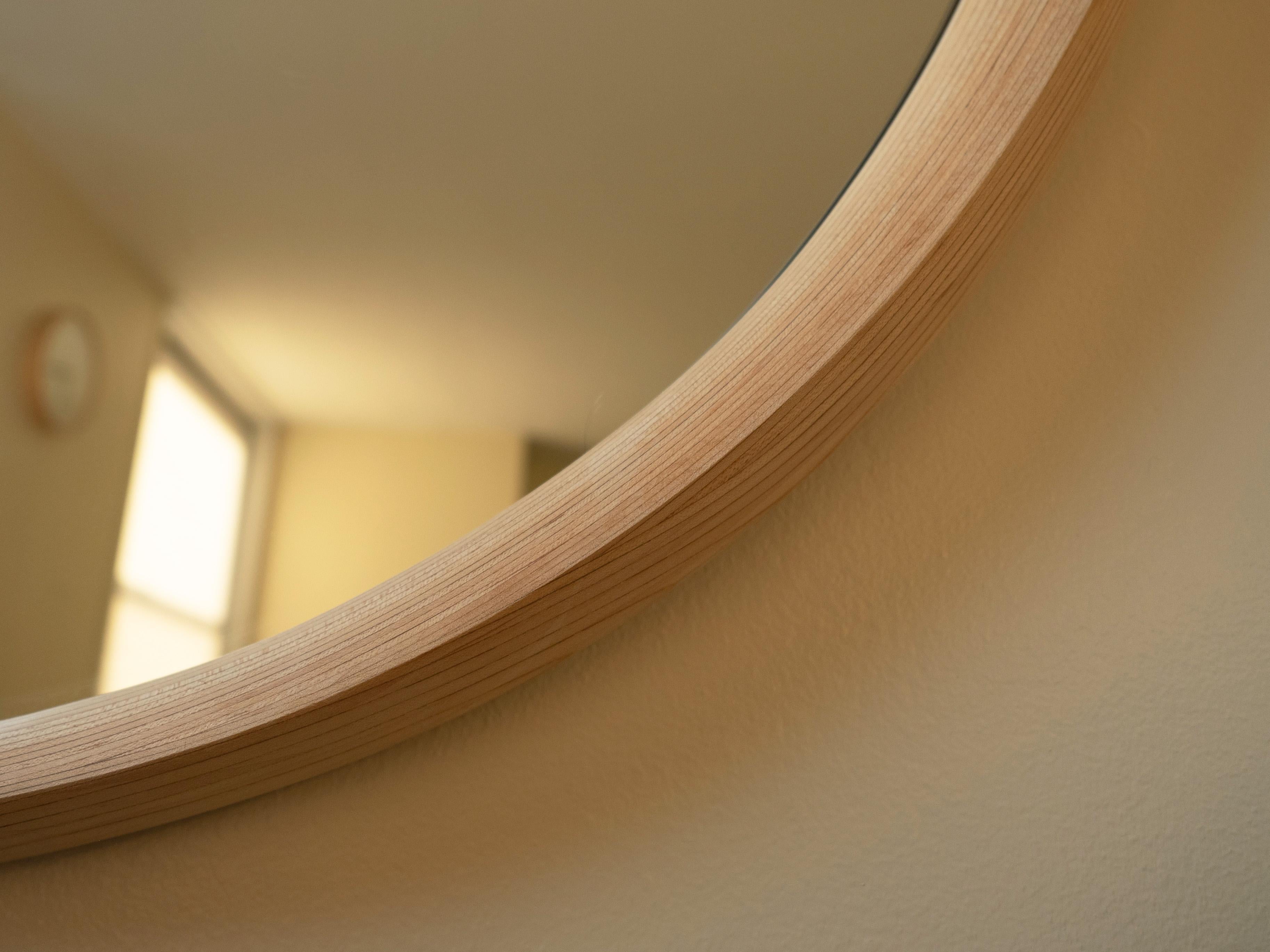 Modern Organic Wall Mirror, Wooden Bent-Laminated 'Pebble Mirror' by Soo Joo For Sale