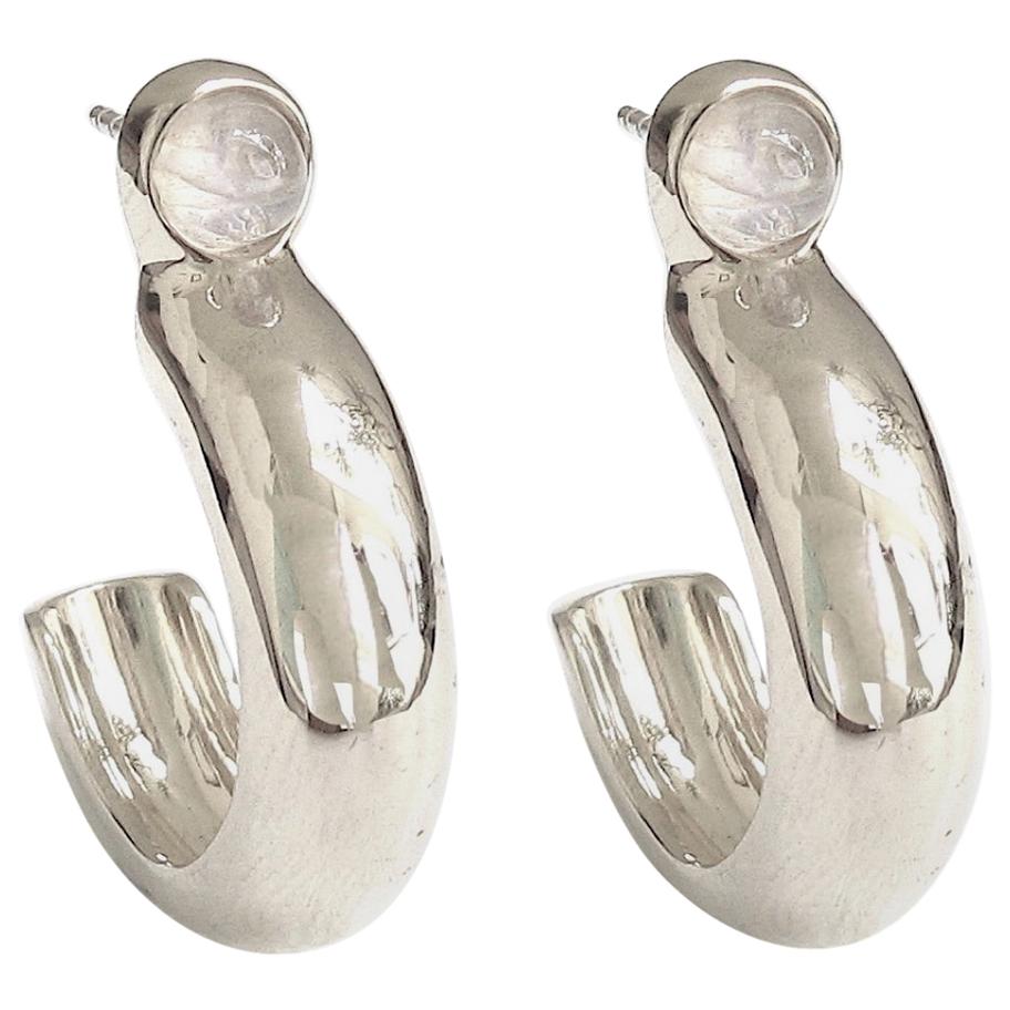 Jacqueline Rose Pebble Silver Cabochon Earrings For Sale