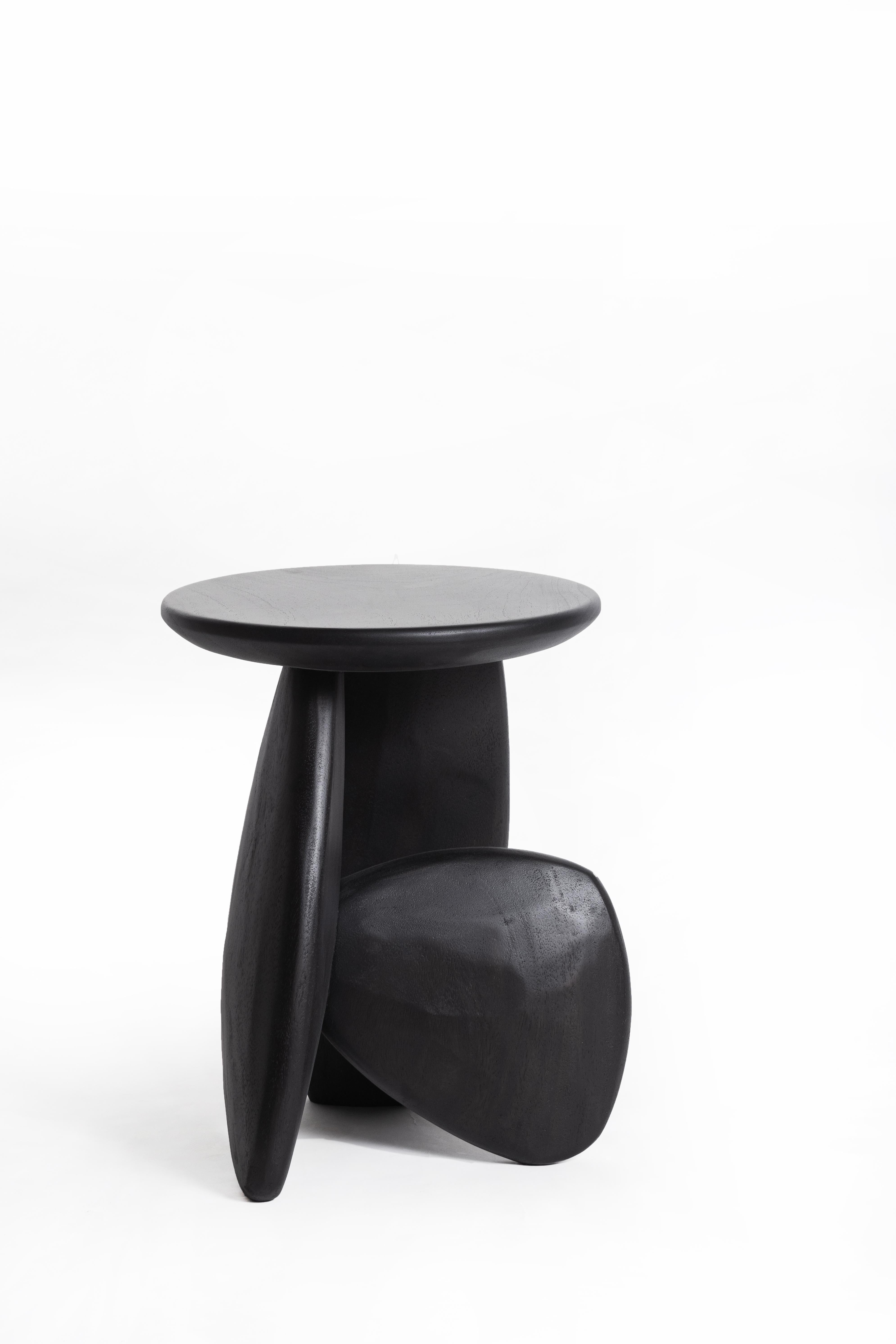 Mid-Century Modern Pebble Stool Type 01, Charcoal Black Wood Finishing For Sale