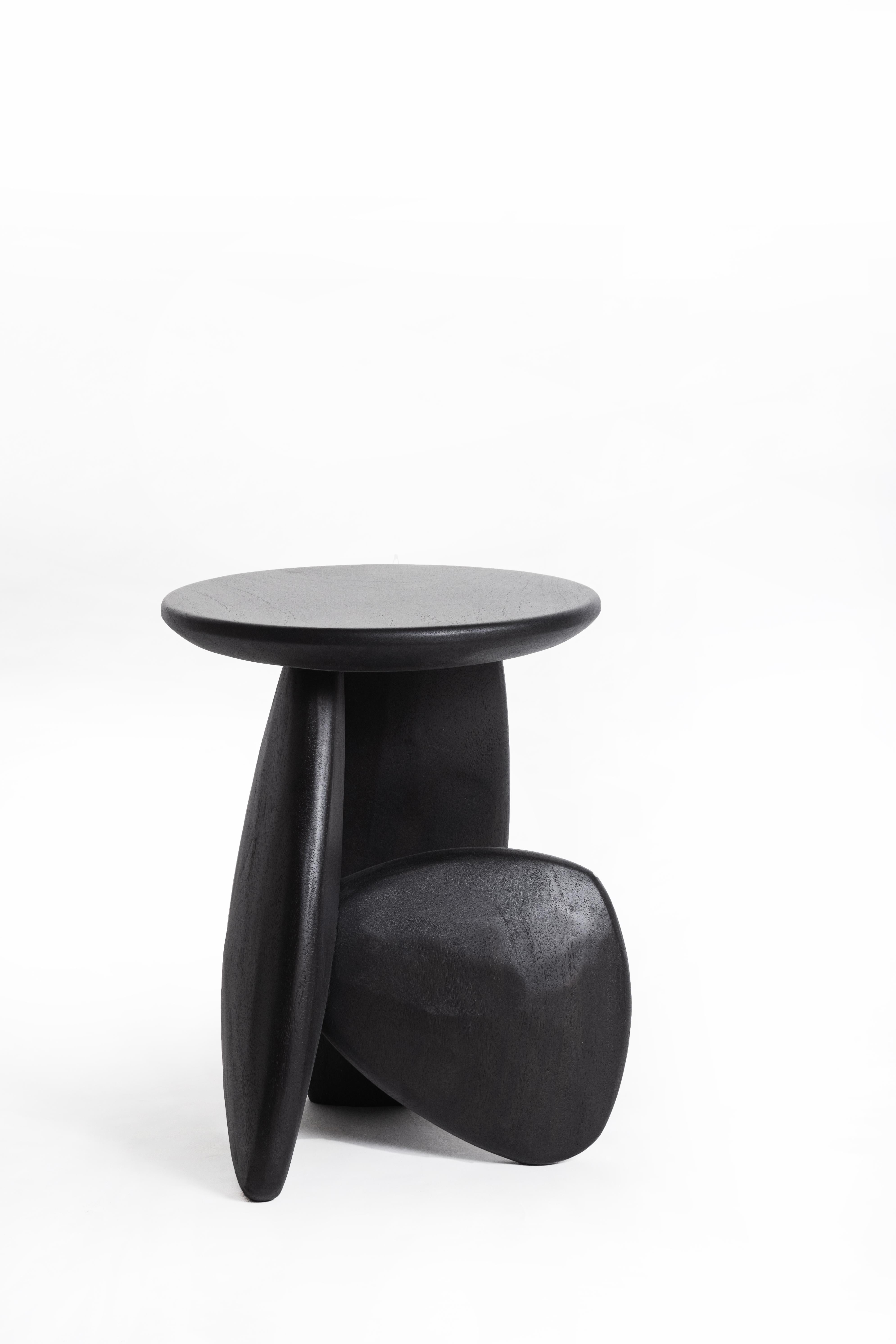 Mid-Century Modern Pebble Stool Type 01, Charcoal Black Monkey Pod Wood For Sale