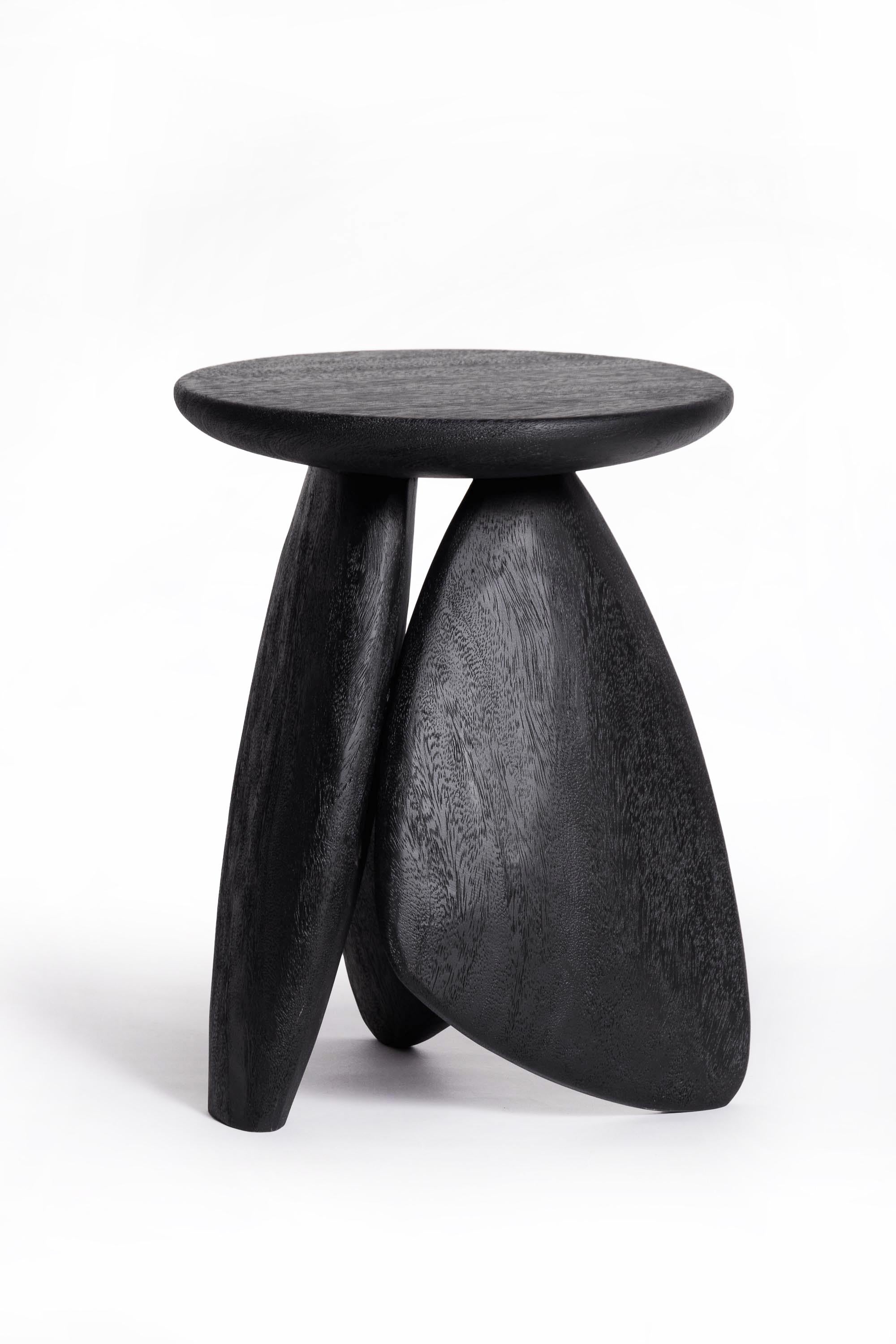 Mid-Century Modern Pebble Stool Type 01, Rough Black Acacia Wood For Sale