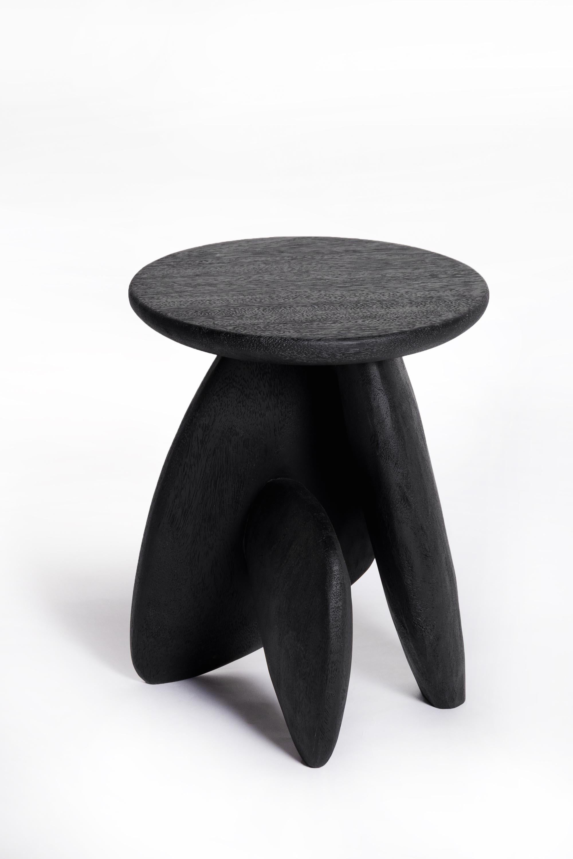 Hand-Crafted Pebble Stool Type 01, Rough Black Acacia Wood For Sale