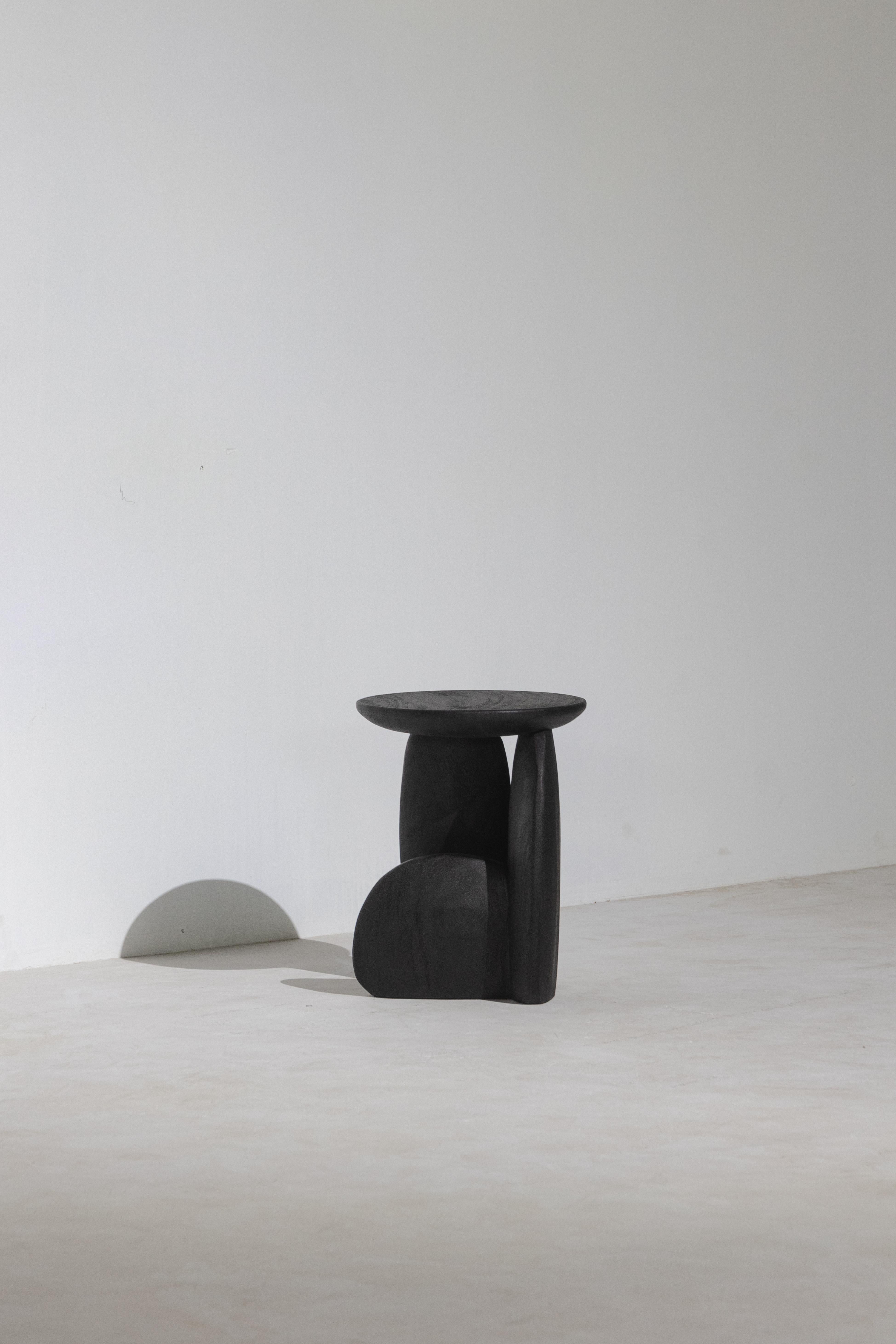 Pebble Stool Type 02, Charcoal Black Acacia Wood In New Condition For Sale In Chiangmai, TH
