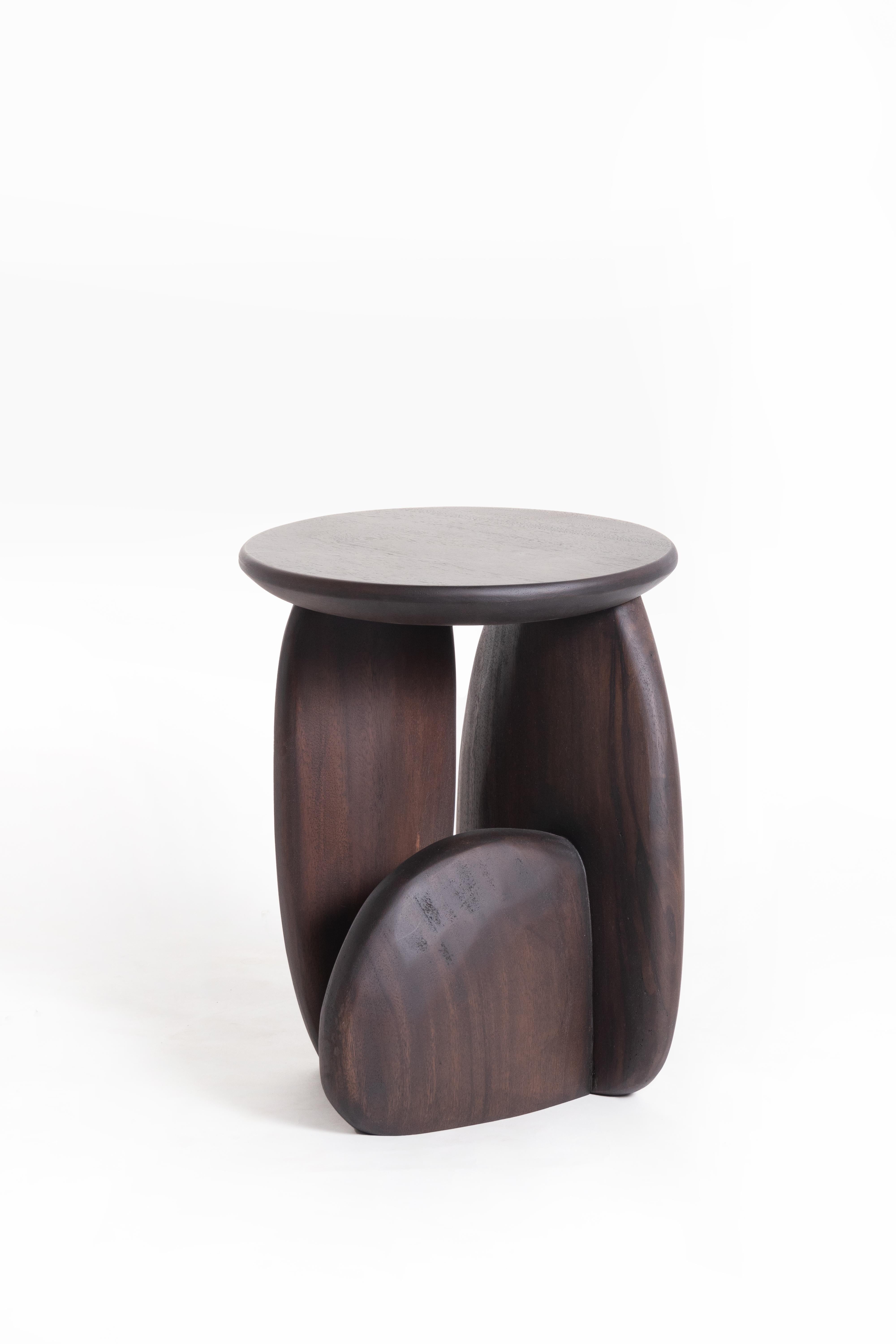 Hand-Crafted Pebble Stool Type 02, Natural Dark Acacia Wood For Sale