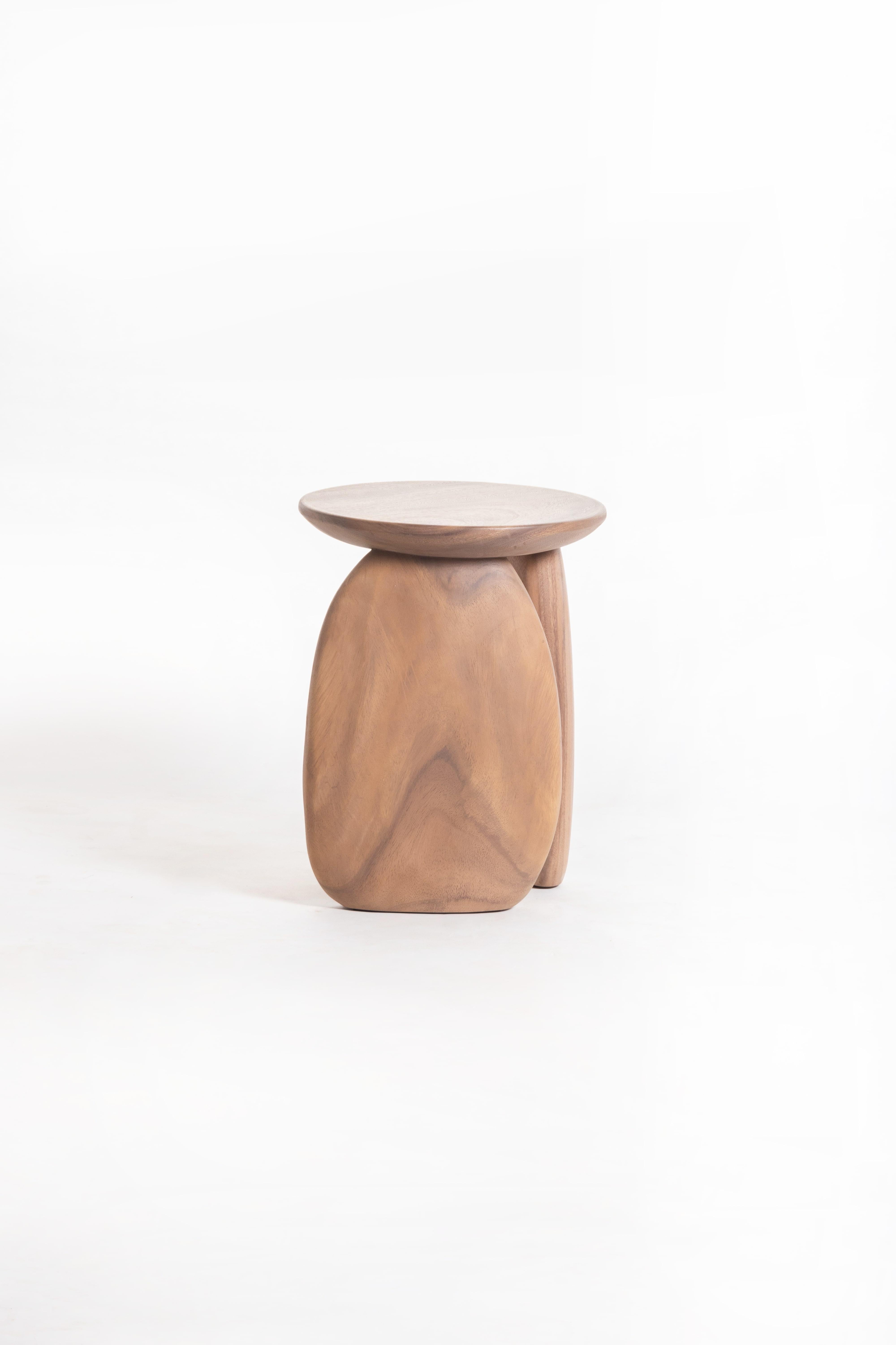 Contemporary Pebble Stool Type 02, Natural Light Acacia Wood For Sale