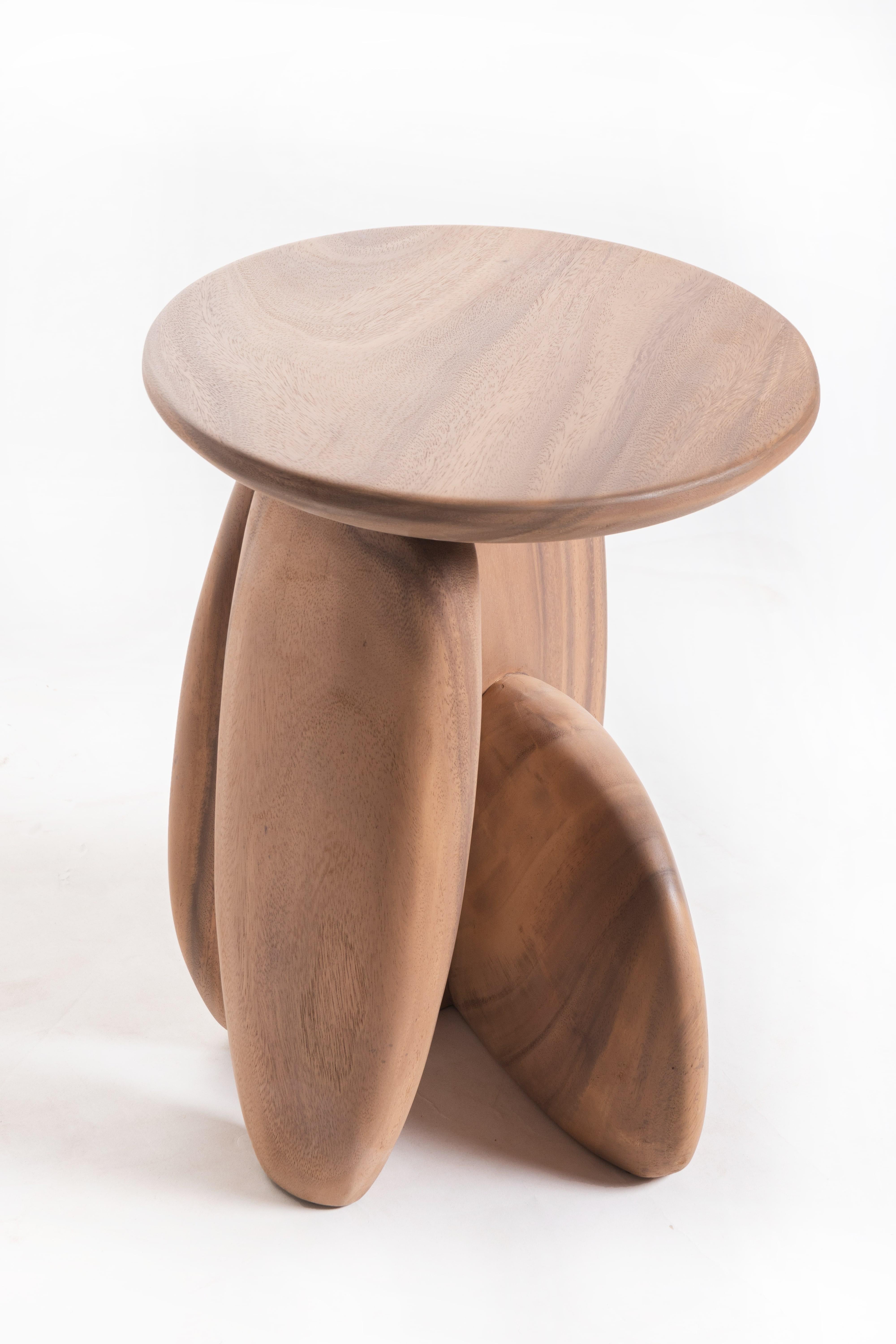 Hand-Crafted Pebble Stool Type 02, Natural Light Acacia Wood For Sale