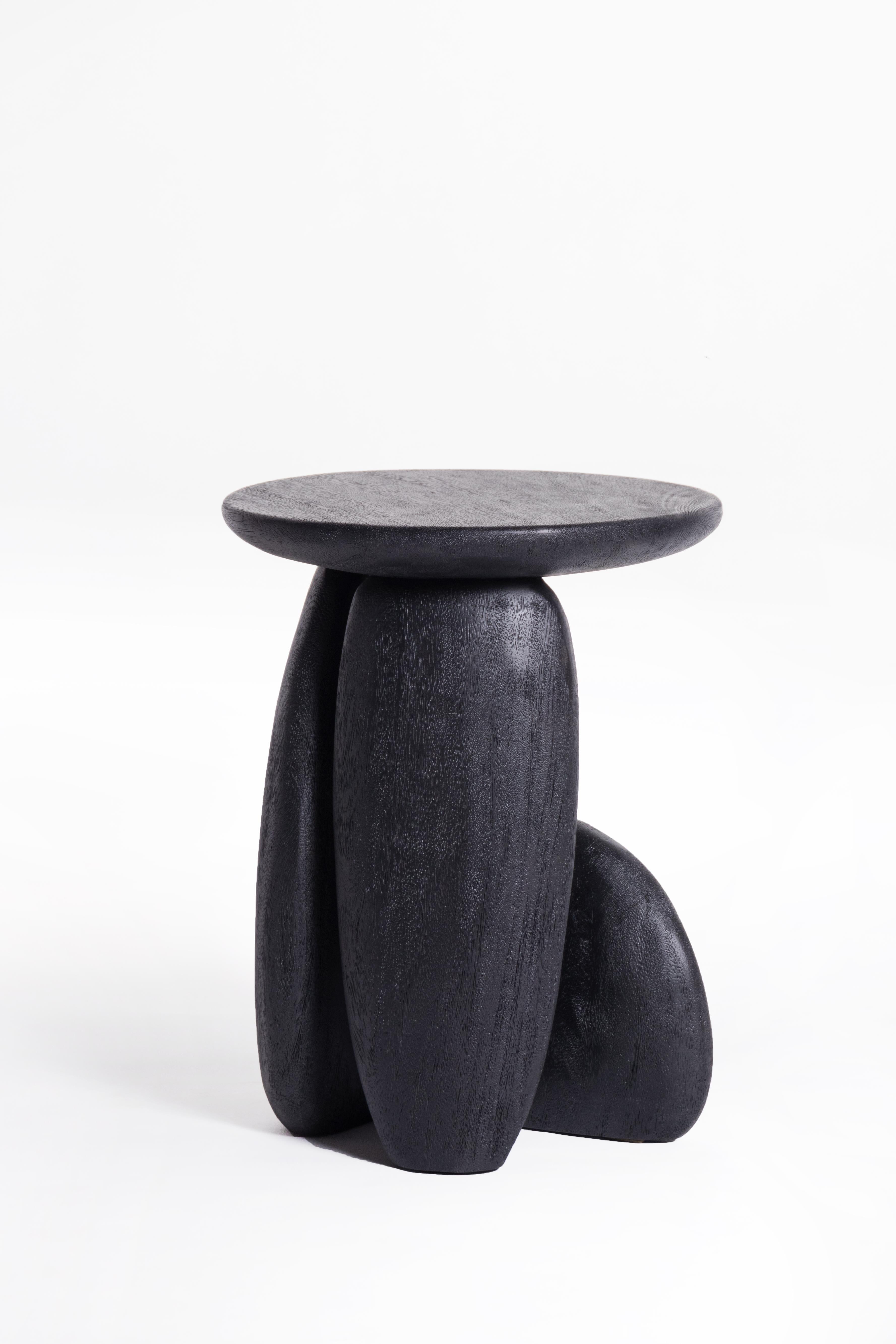 Mid-Century Modern Pebble Stool Type 02, Rough Black Acacia Wood For Sale