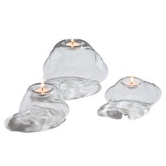 Pebble Tea Light Candle Set Of Three, Glass Candle, Hand Blown Glass Sculpture