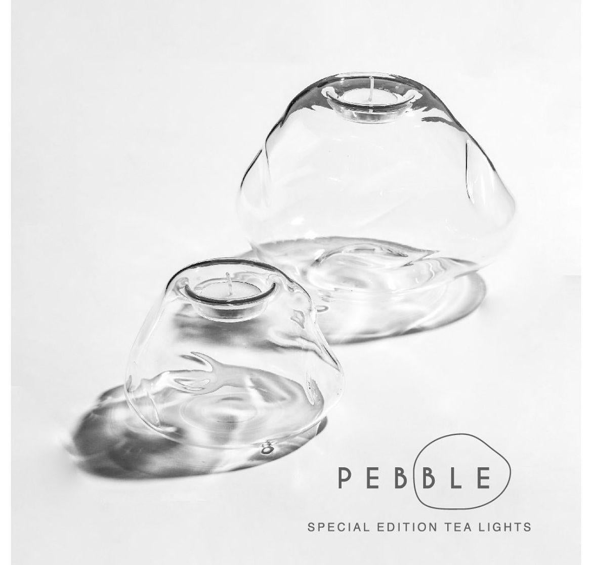 Hand-Crafted Pebble Tea Light Candle Set of Two, Glass Candle, Hand Blown Glass Sculpture For Sale