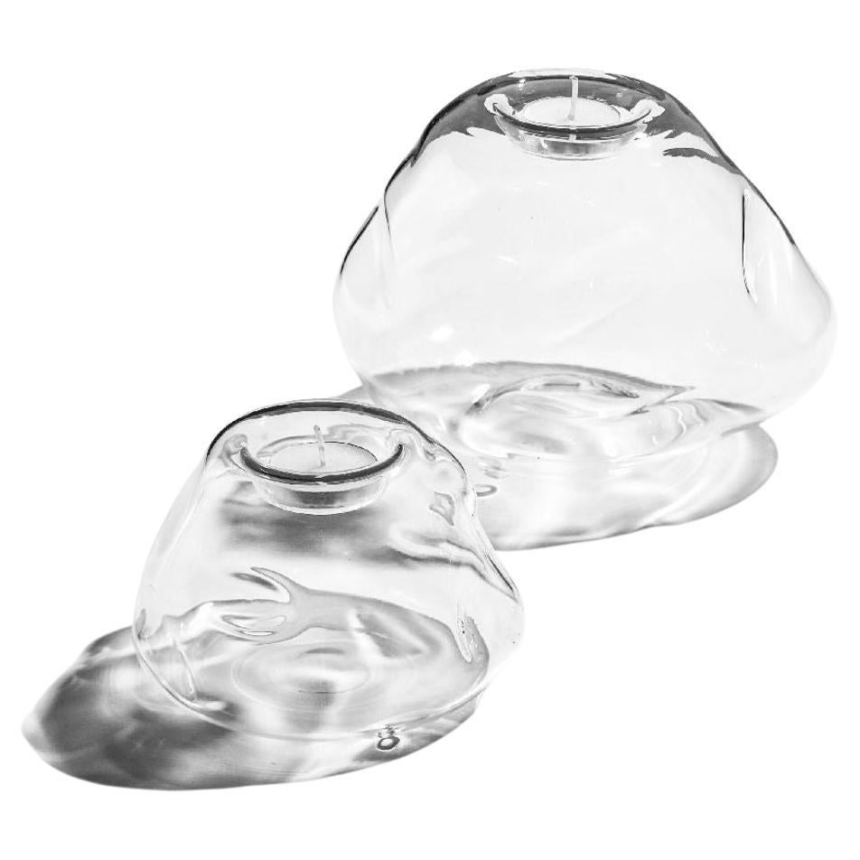 Pebble Tea Light Candle Set of Two, Glass Candle, Hand Blown Glass Sculpture For Sale